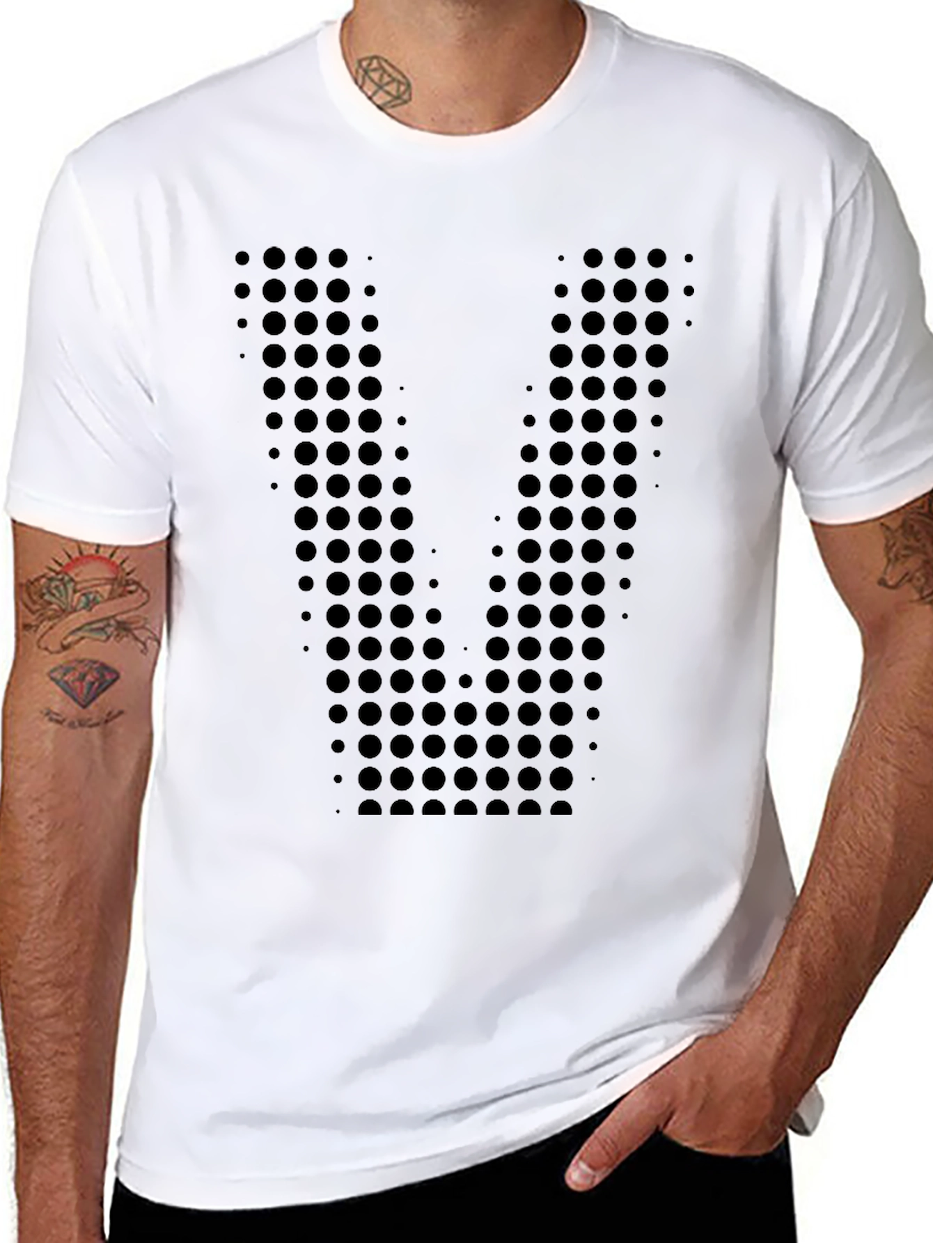 Black Geometric Dot Pattern Black T-Shirt view 8
