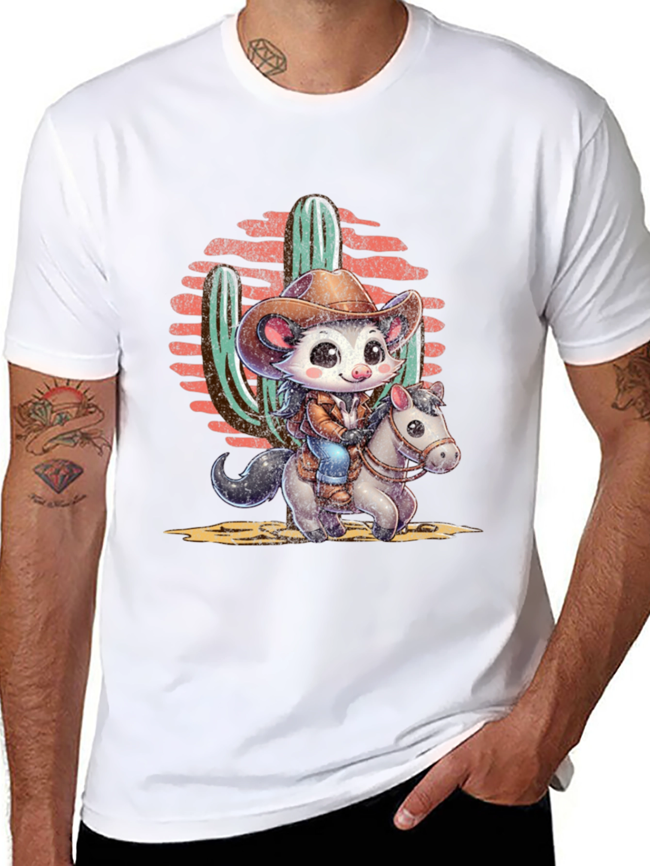Black Cute Cowboy Possum T-Shirt view 8