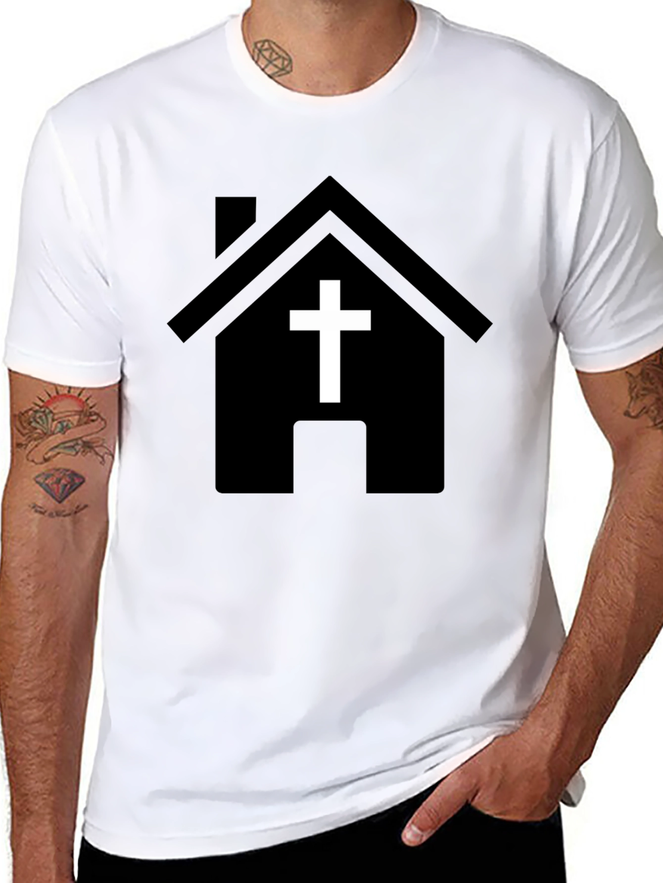 Black Church House Graphic T-Shirt - Religious Apparel view 8