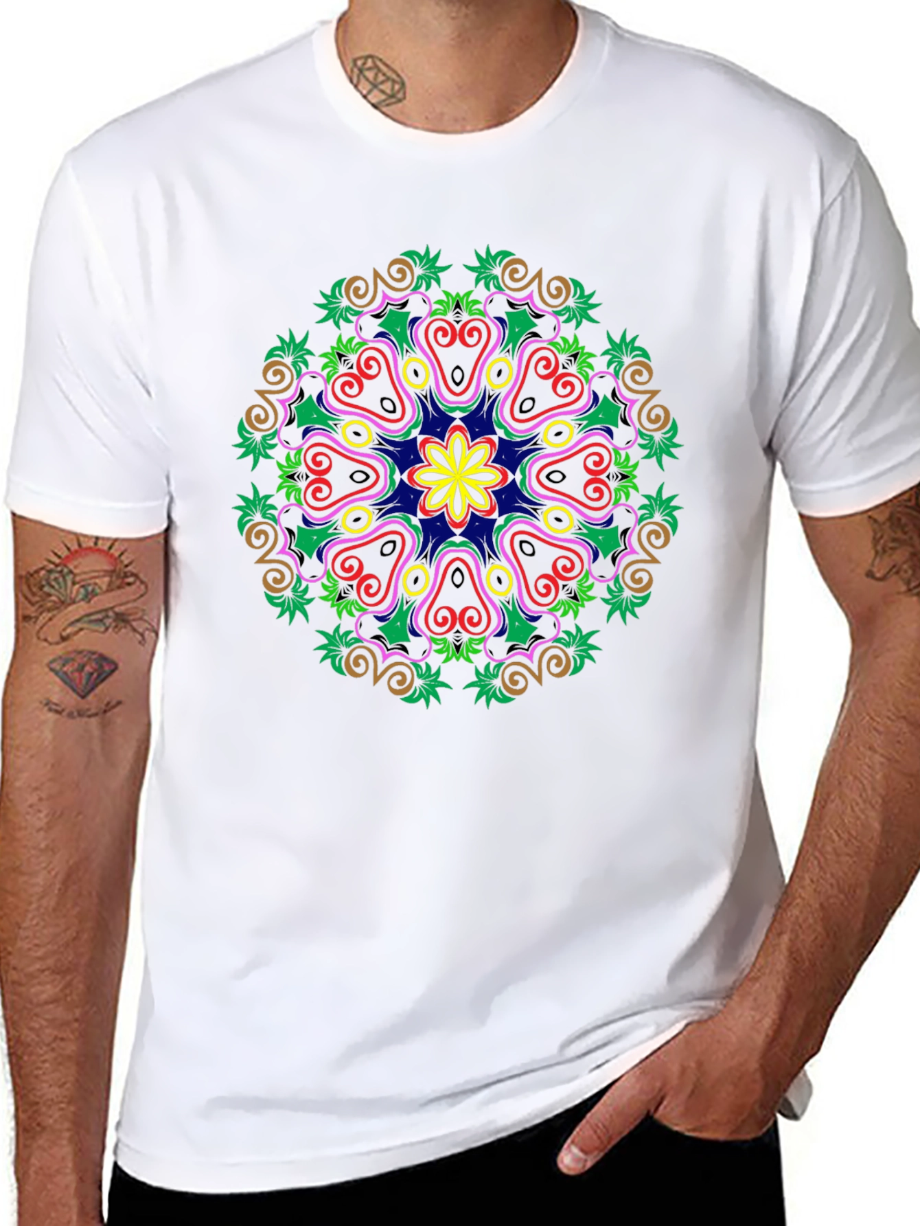 Black Colorful Mandala Graphic Print Black T-Shirt view 8