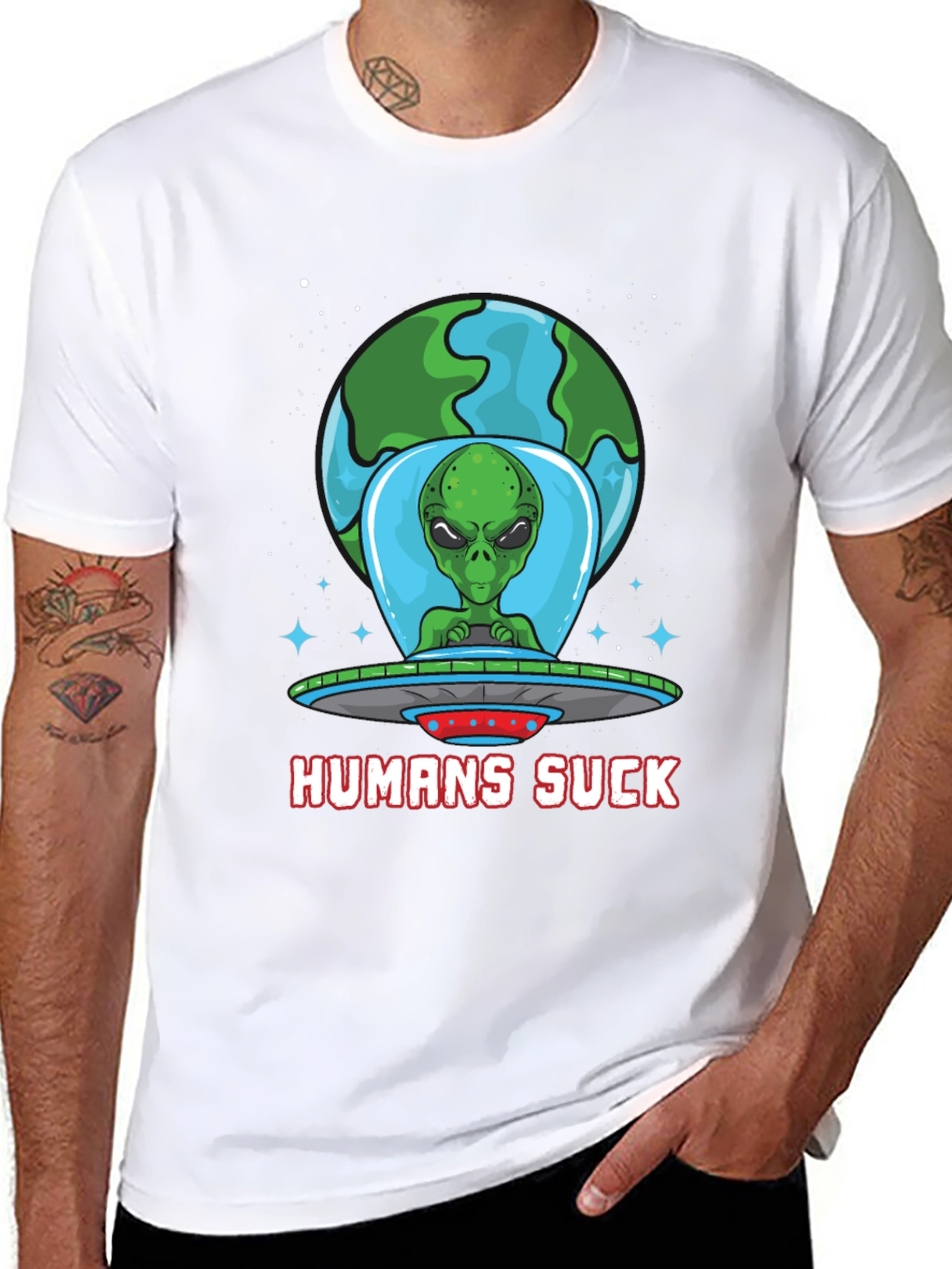 Black Humans Suck Alien T-Shirt - Black view 8