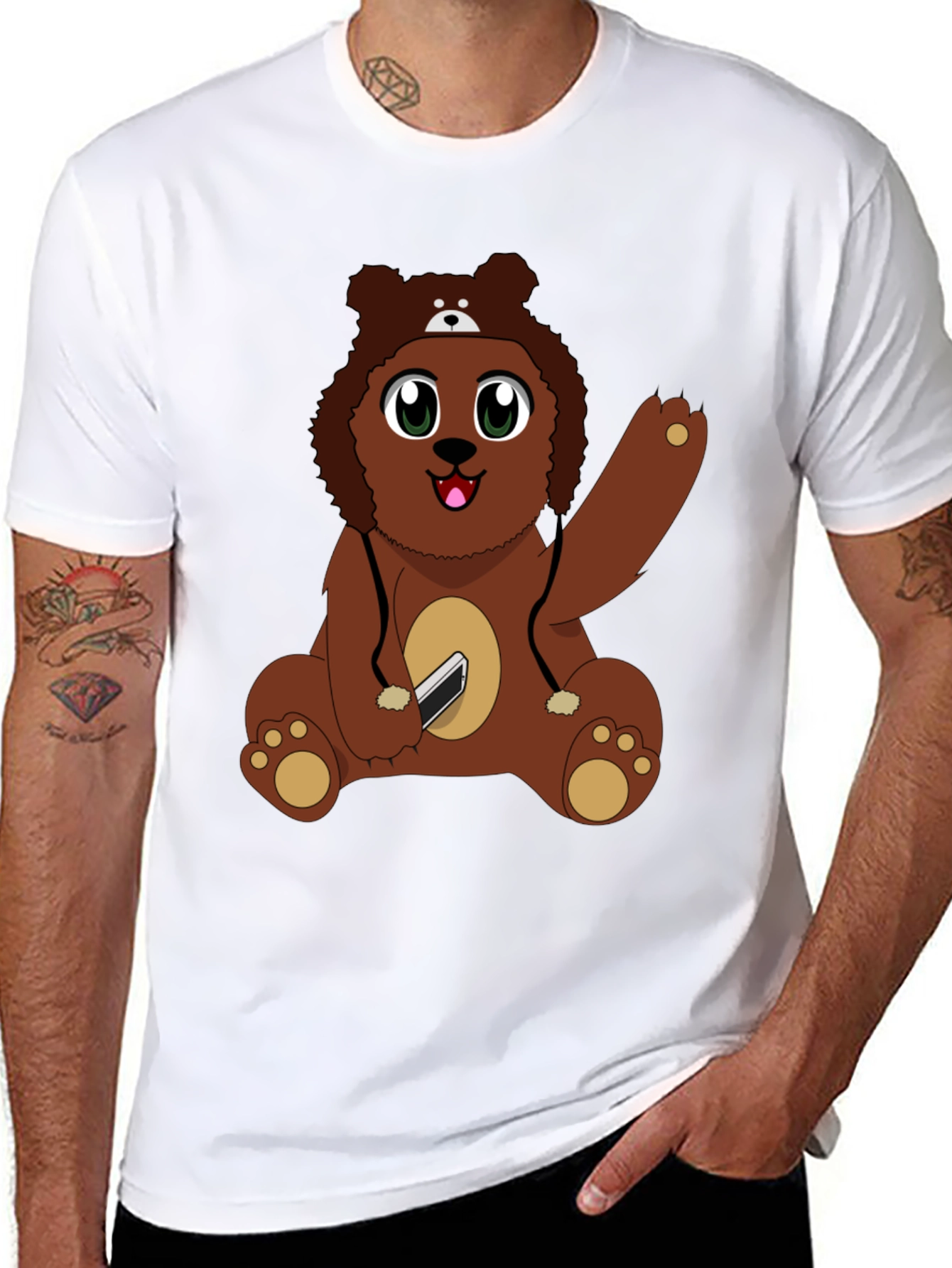 Black Cute Cartoon Bear Graphic T-Shirt view 8