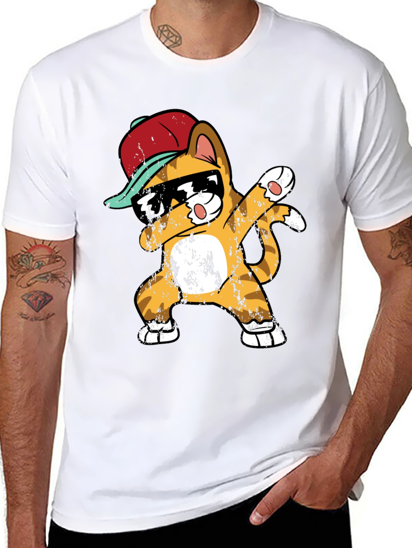 Black Cool Cat Dabbing T-Shirt view 8