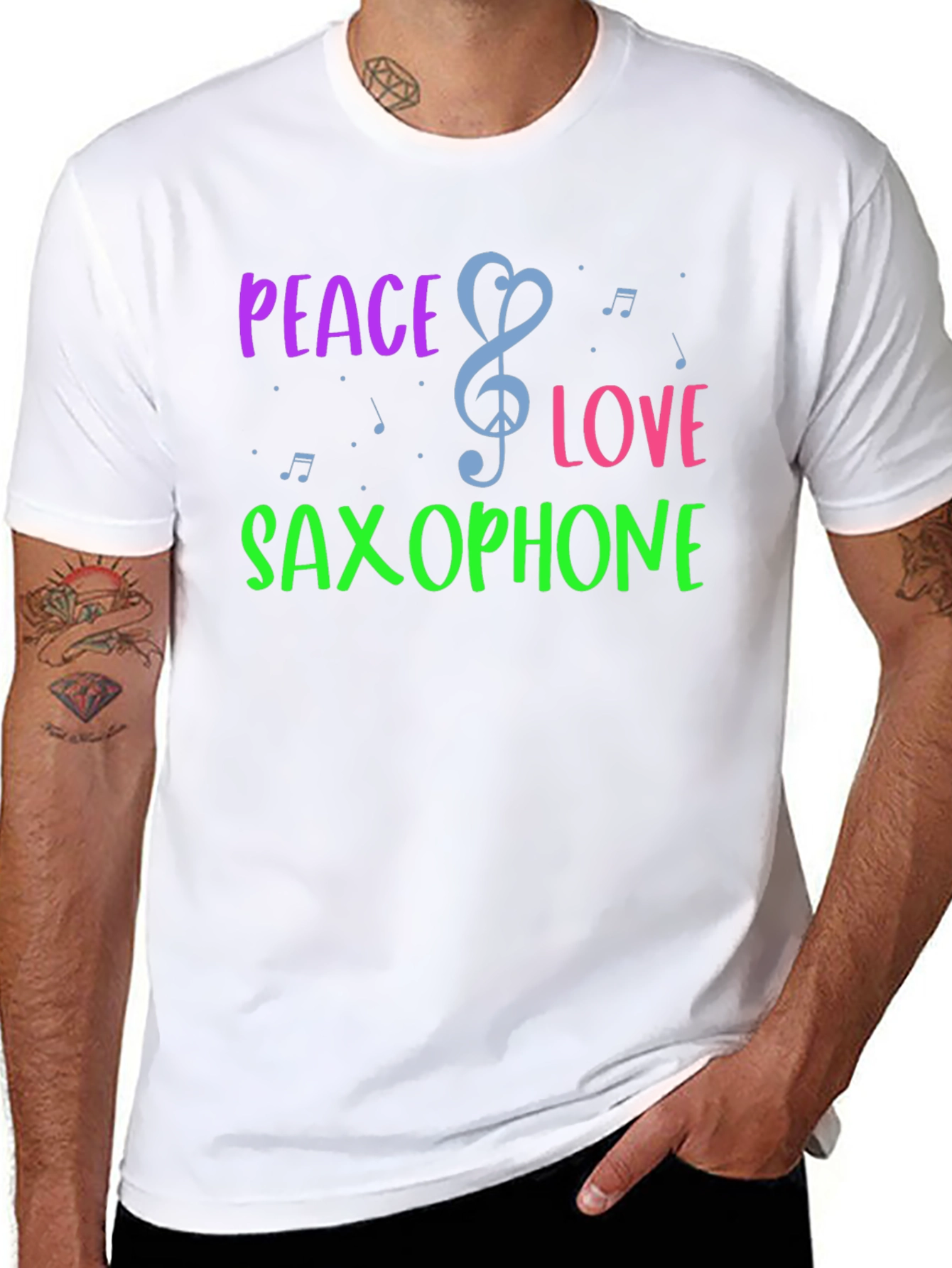 Black Peace Love Saxophone Graphic T-Shirt view 8
