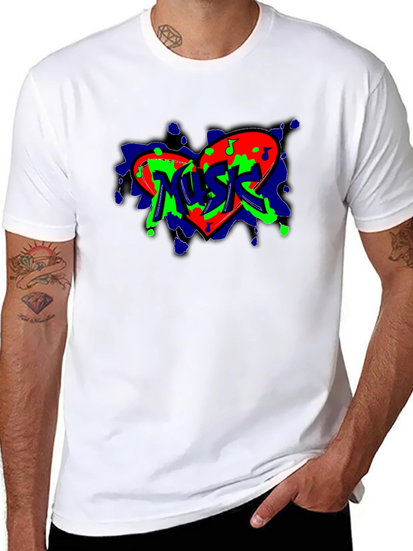 Black Music Heart Graffiti Style Black Tee view 8