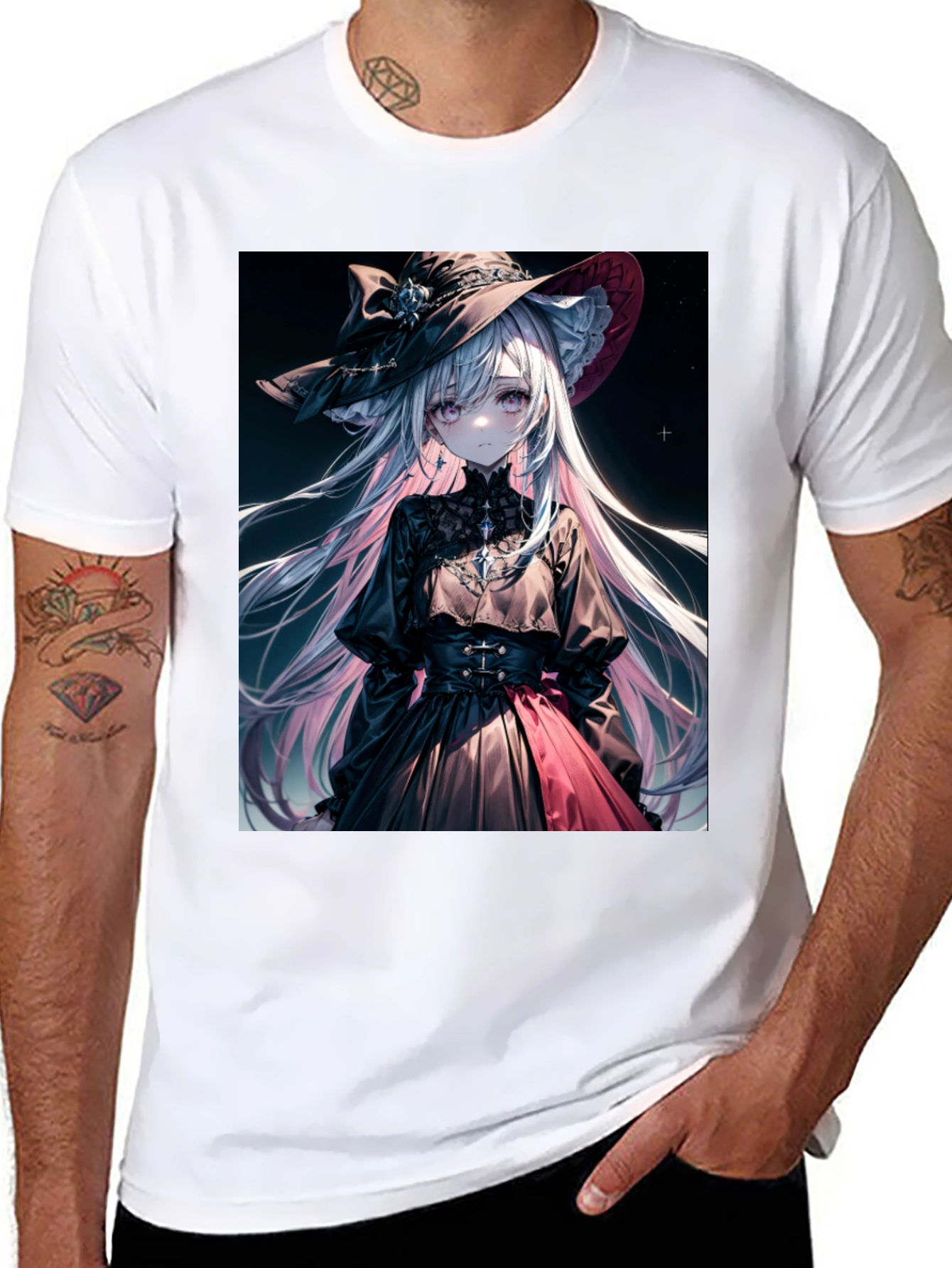 Black Anime Girl Graphic Tee - Stylish Black Cotton T-Shirt view 8