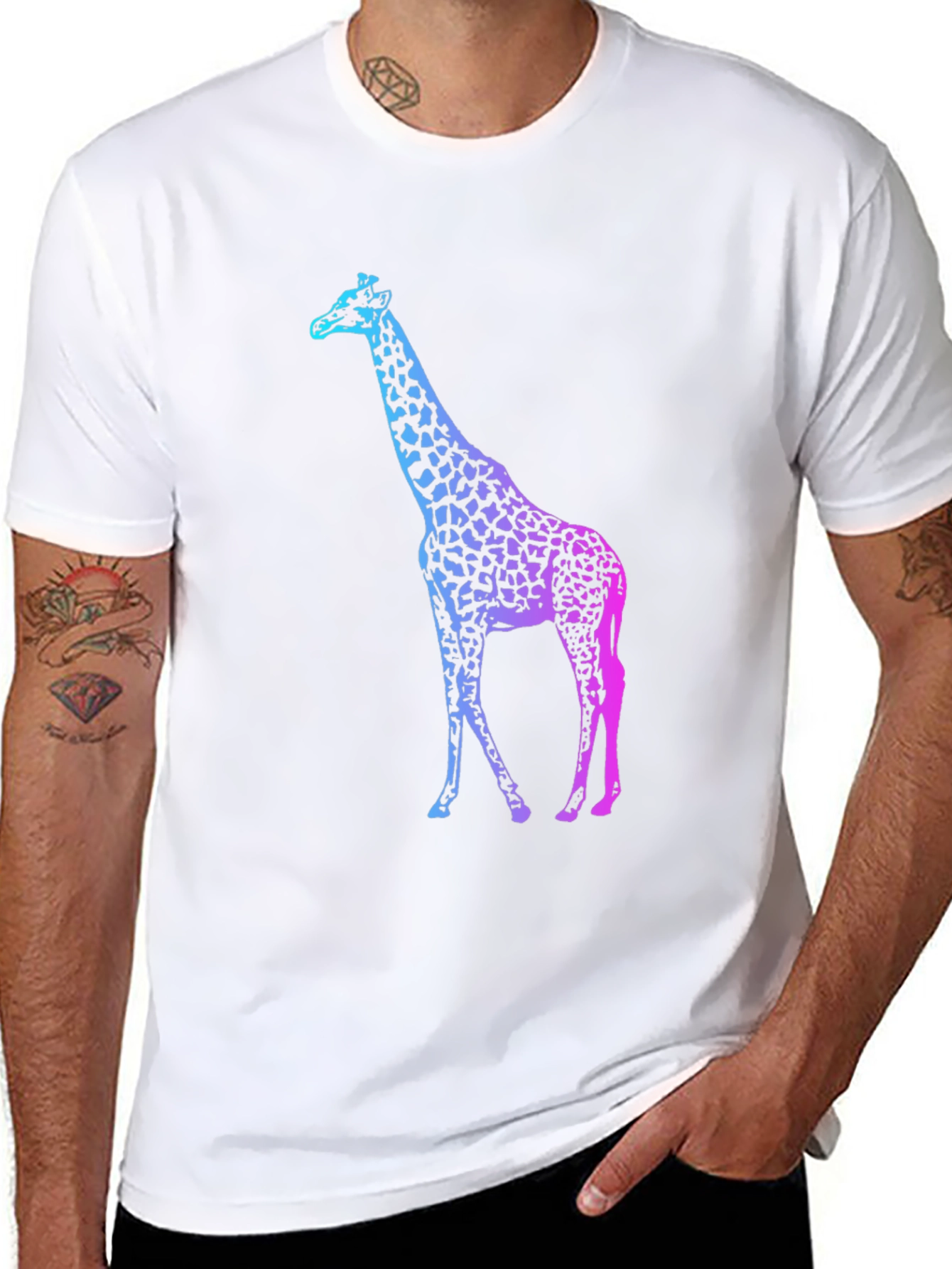 Black Gradient Giraffe Print Black T-Shirt view 8