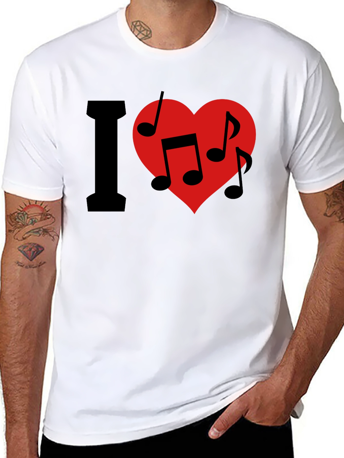 Black I Love Music T-Shirt - Crew Neck - Black view 8