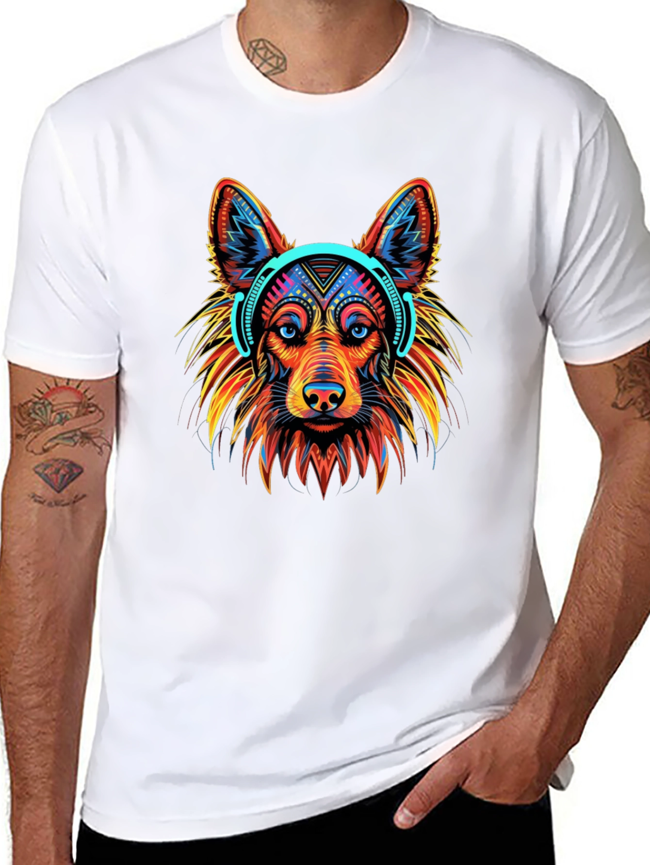 Black Cool Dog Headphones Graphic T-Shirt view 8