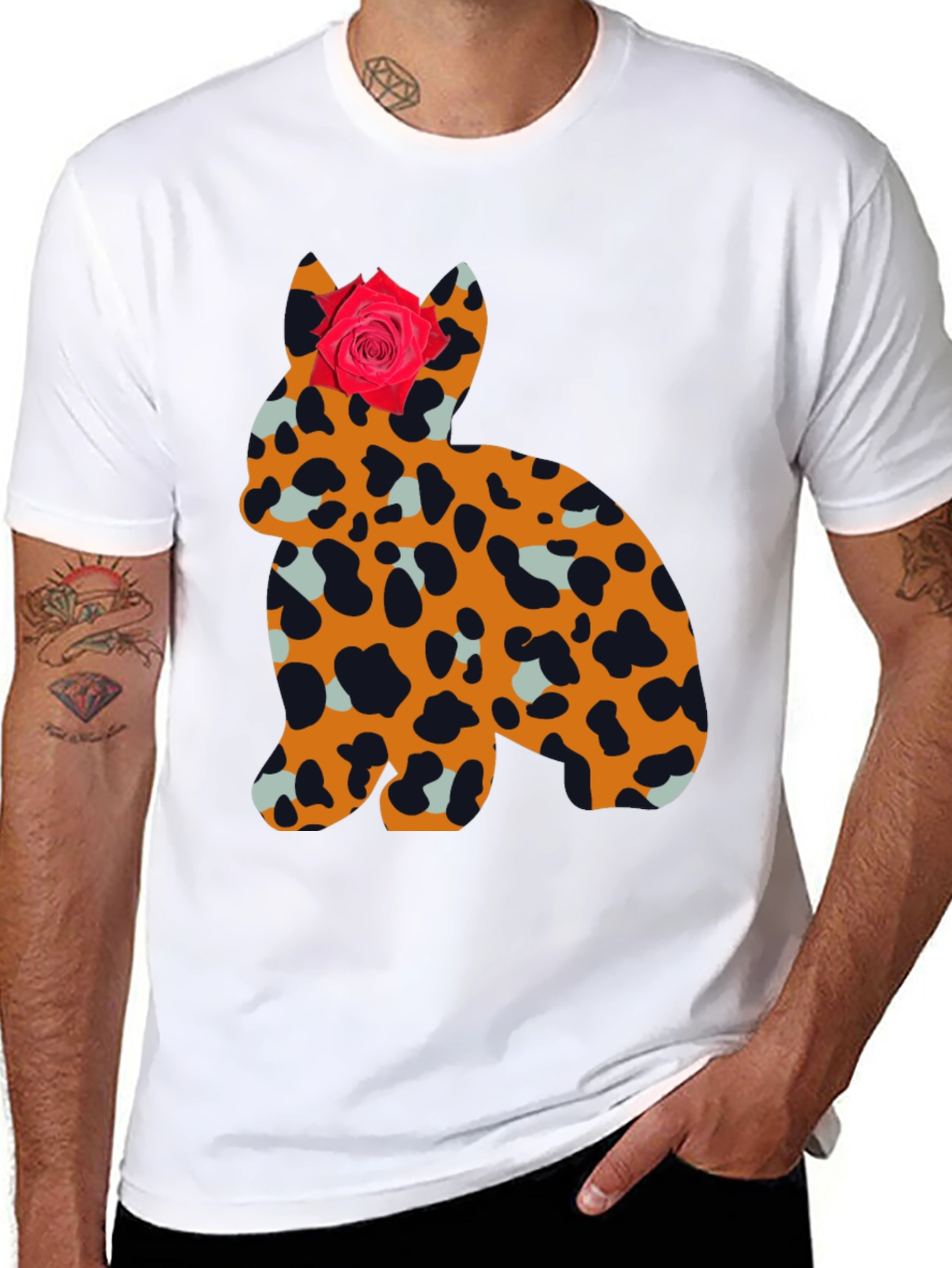 Black Leopard Print Cat with Rose Tee view 8