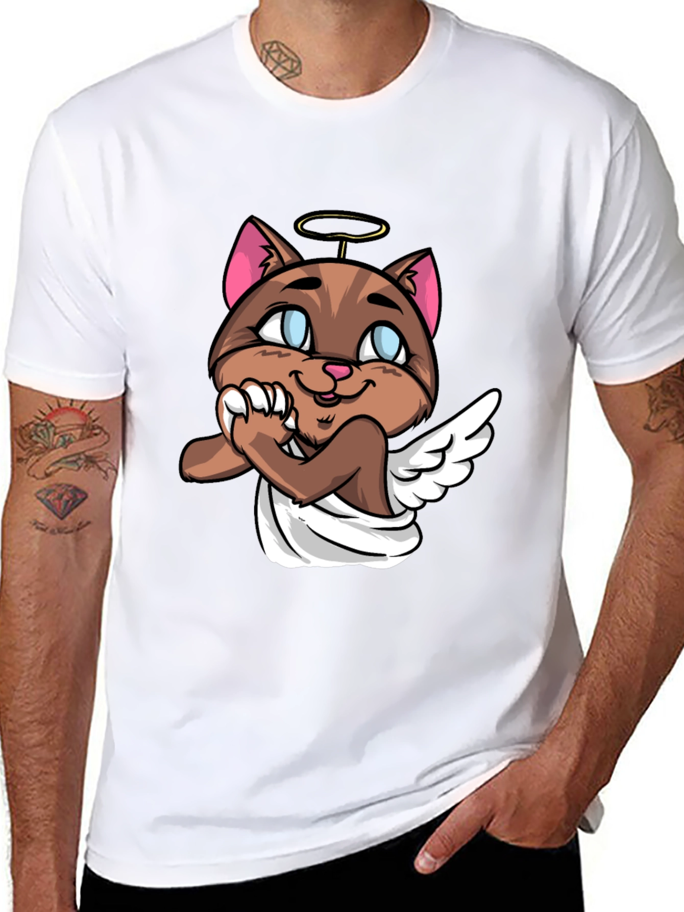 Black Angel Cat Graphic Tee - Unisex Black T-Shirt view 8