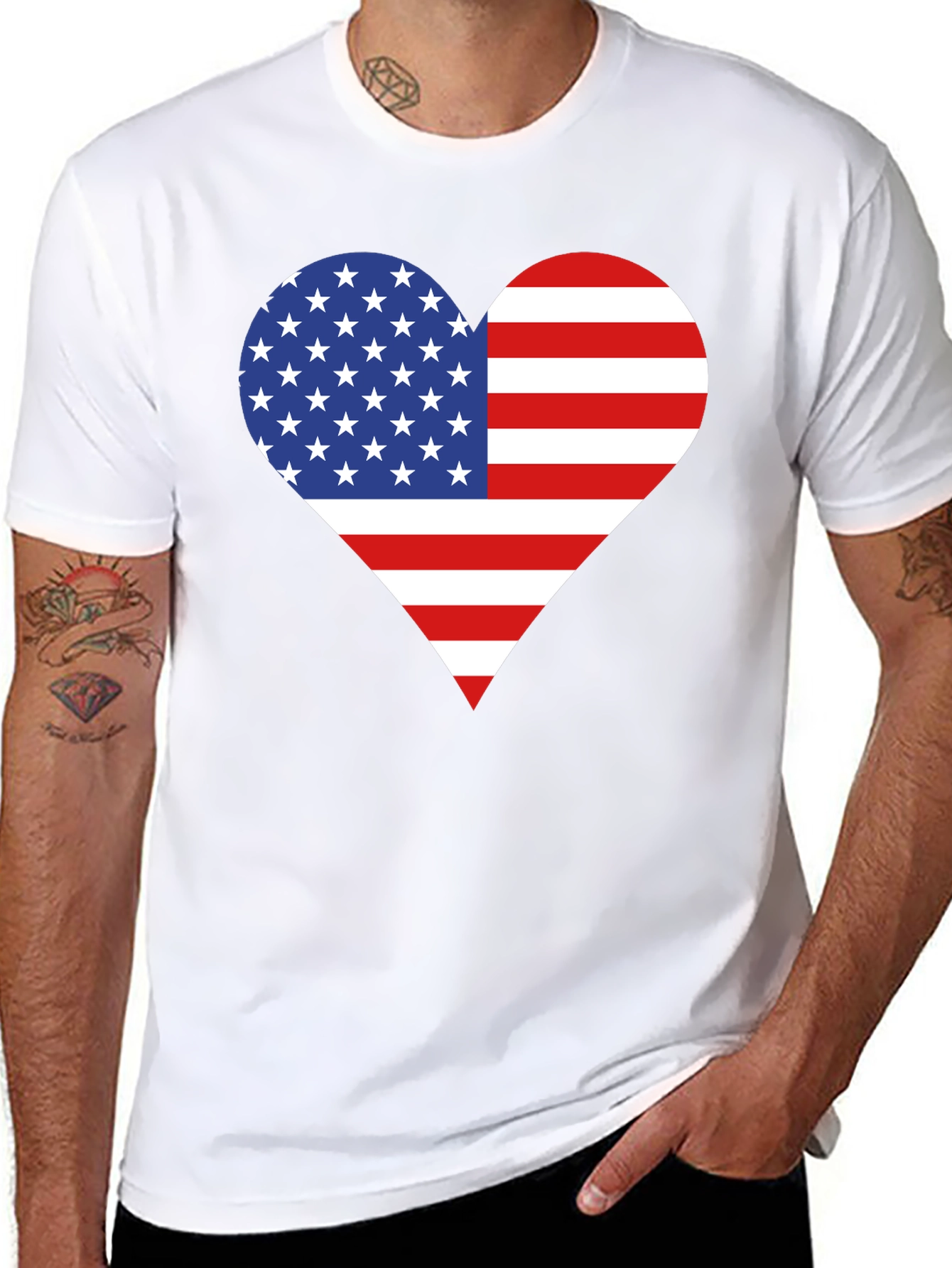 Black American Flag Heart T-Shirt - Patriotic USA Love Tee view 8