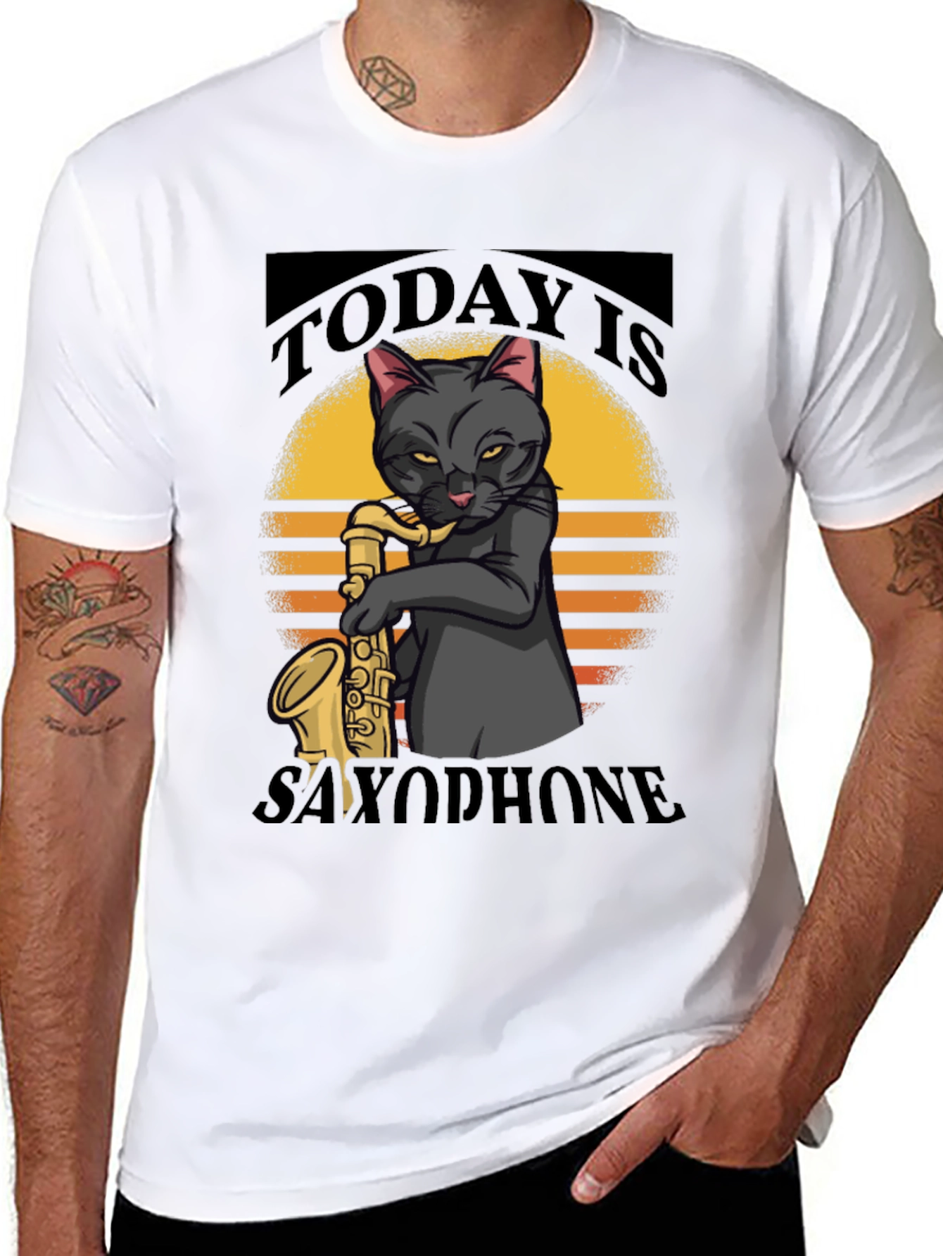 Black Today is Saxophone Cat T-Shirt view 8