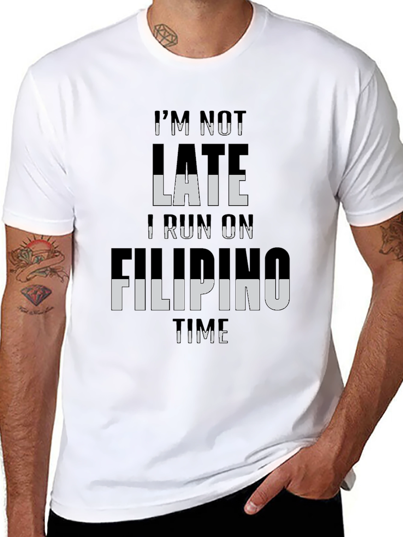 Black I'm Not Late I Run On Filipino Time T-Shirt view 8
