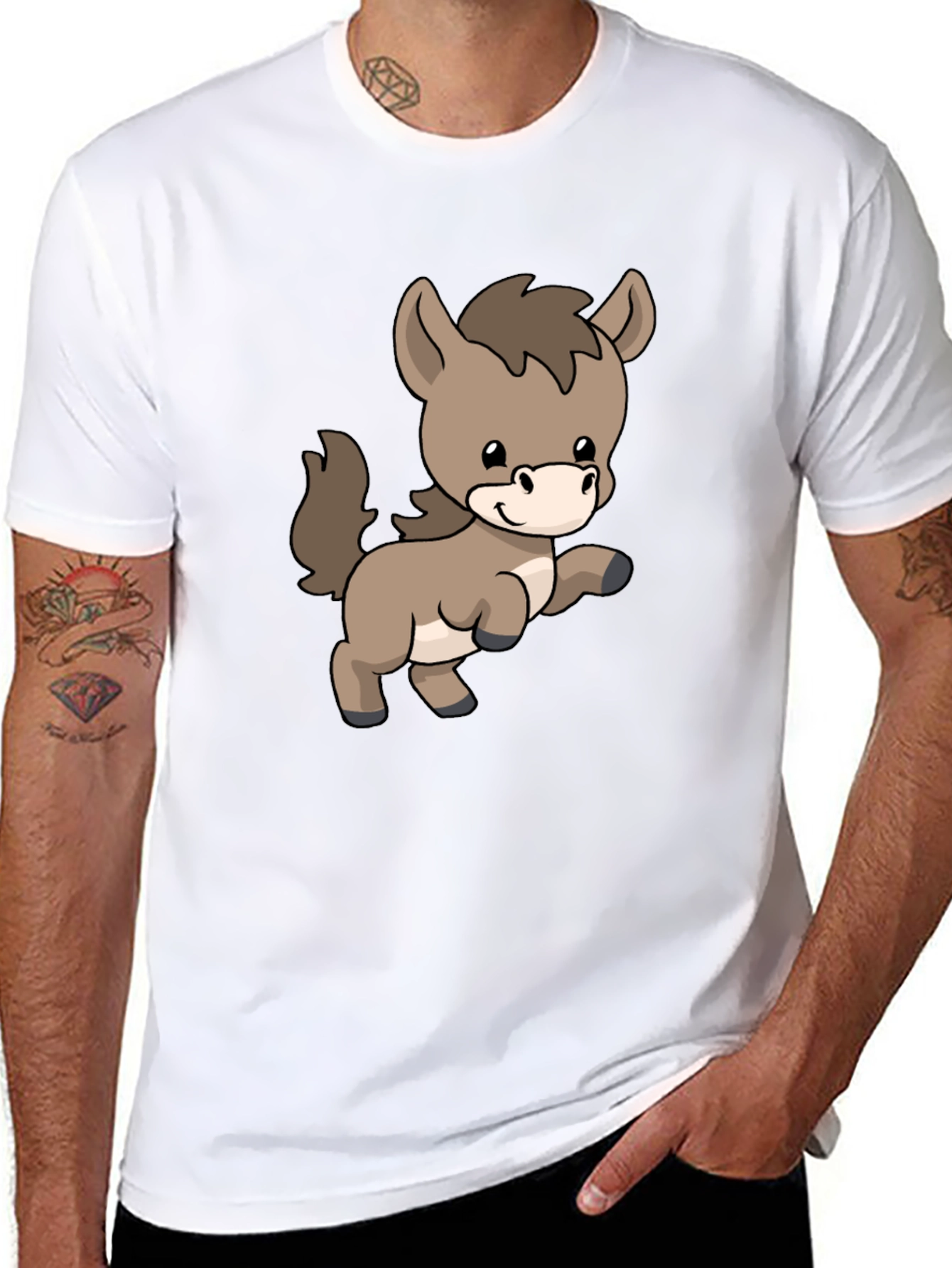 Black Cute Donkey Cartoon Black T-Shirt view 8