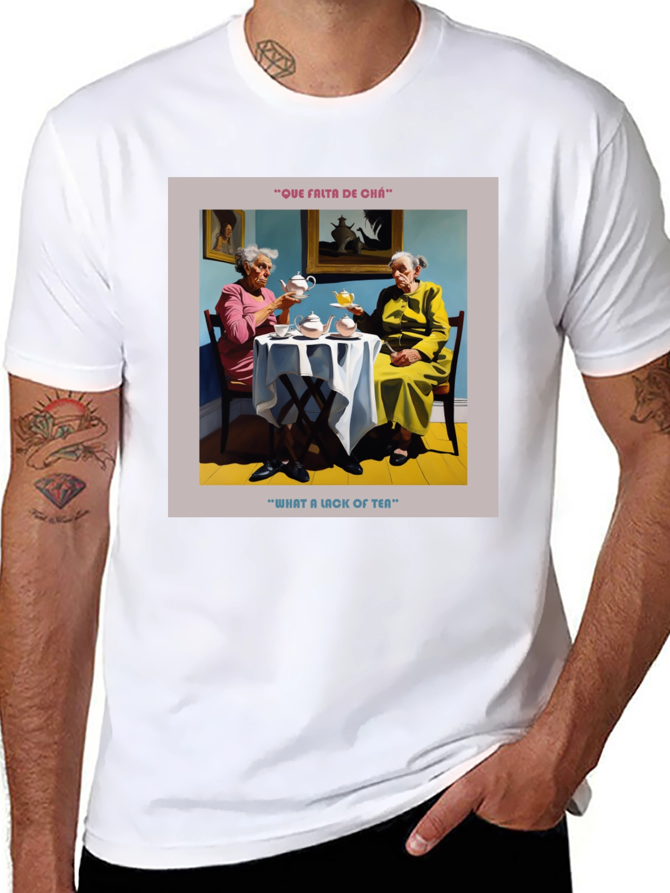 Black Humorous "What a Lack of Tea" Graphic T-Shirt view 8