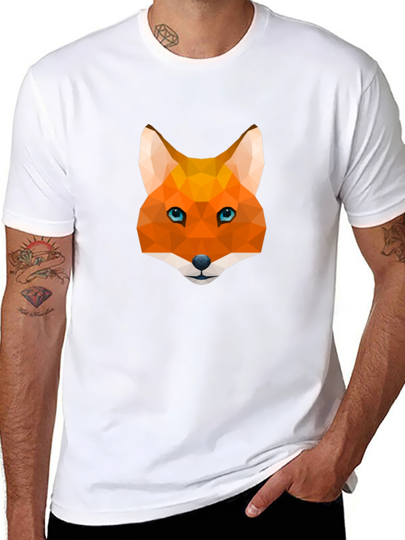 Black Geometric Fox Graphic Tee - Modern Men's T-Shirt view 8