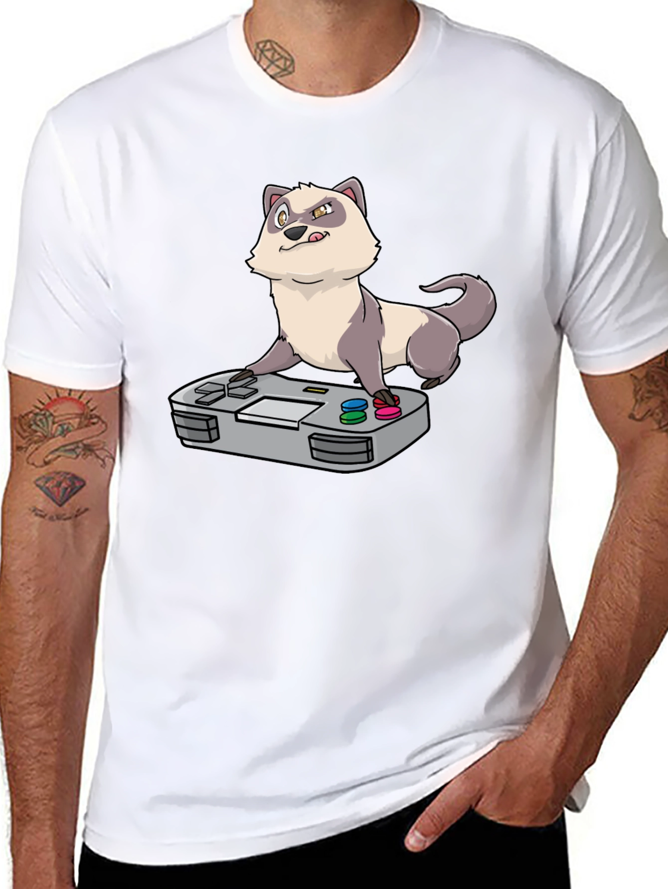 Black Funny Ferret Gamer Black T-Shirt view 8