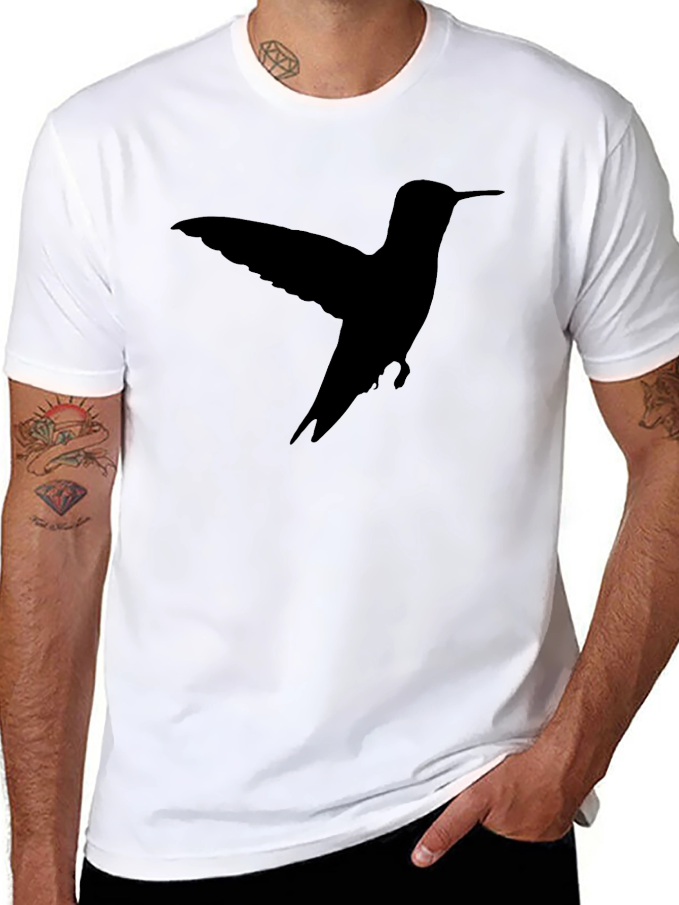 Black Hummingbird Silhouette Black T-Shirt view 8