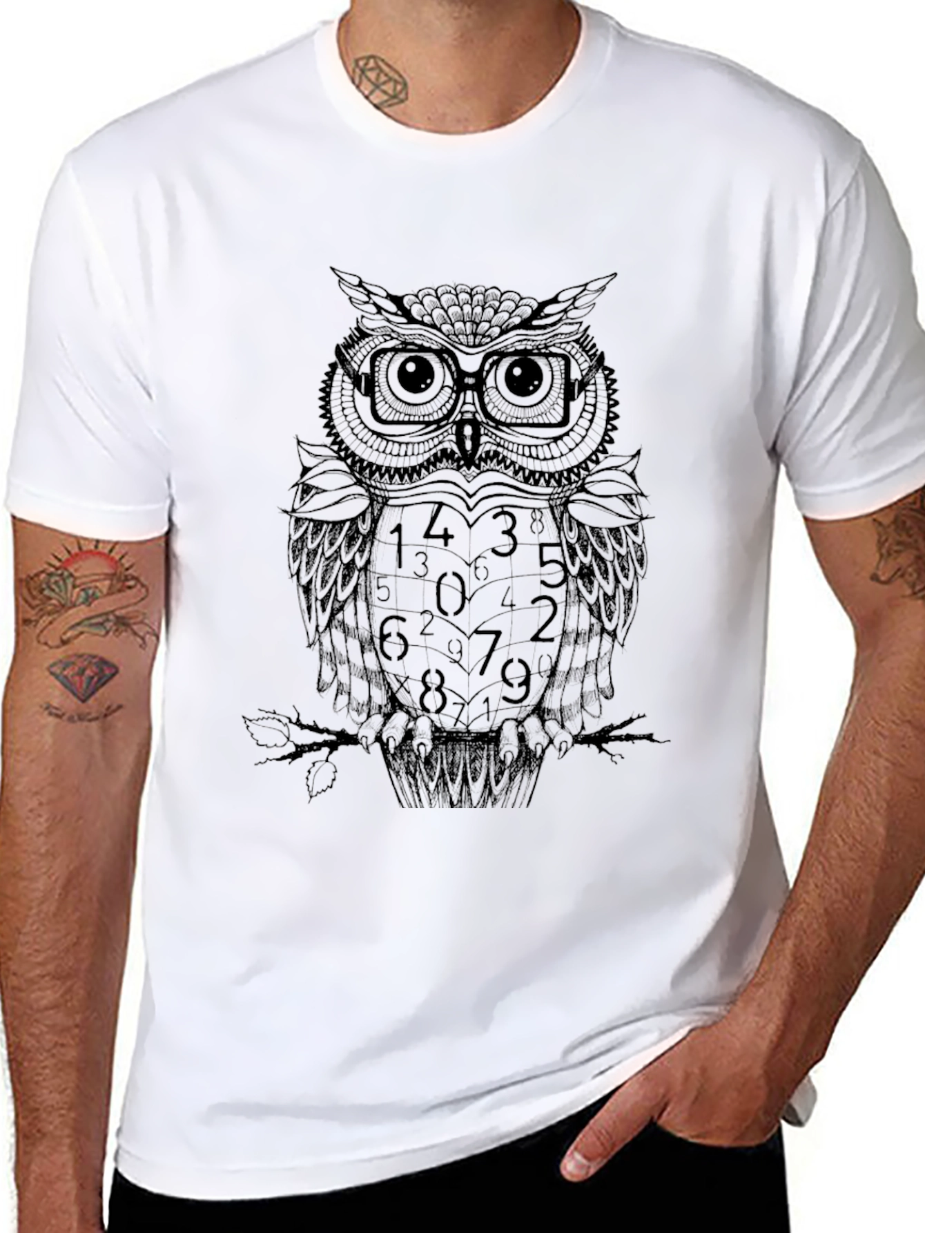 Black Numerology Owl Graphic Print Black T-Shirt view 8