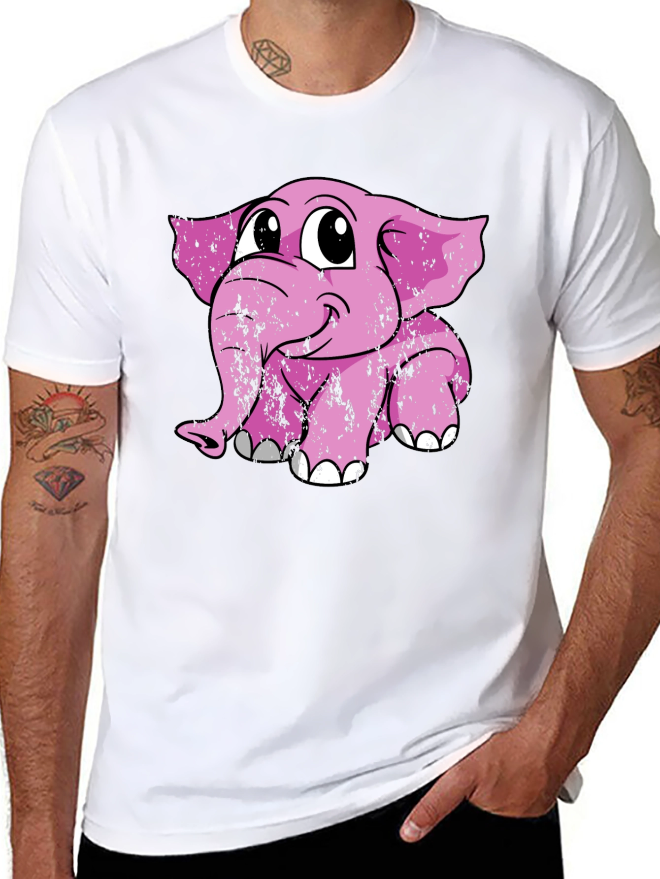 Black Cute Pink Elephant Graphic Tee - Soft Cotton Blend view 8