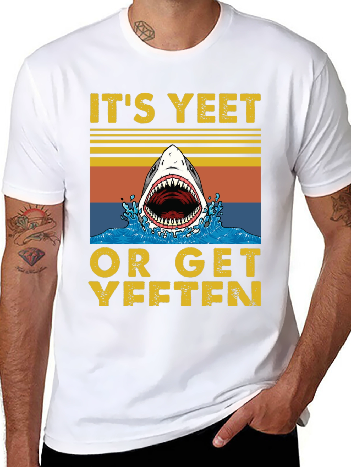 Black It's Yeet or Get Yeeten Shark Graphic Tee view 8