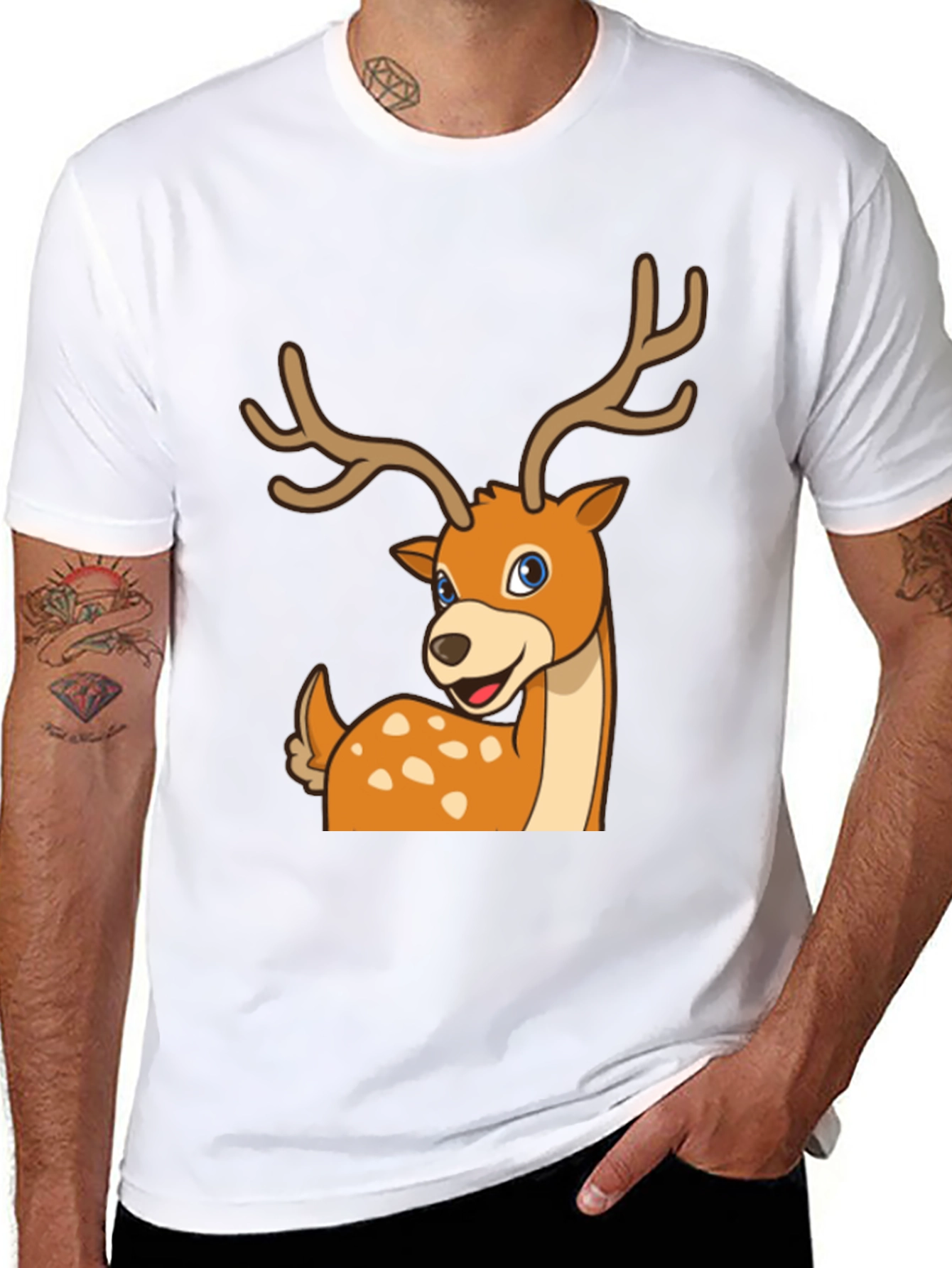 Black Deer Cartoon Graphic Black T-Shirt view 8