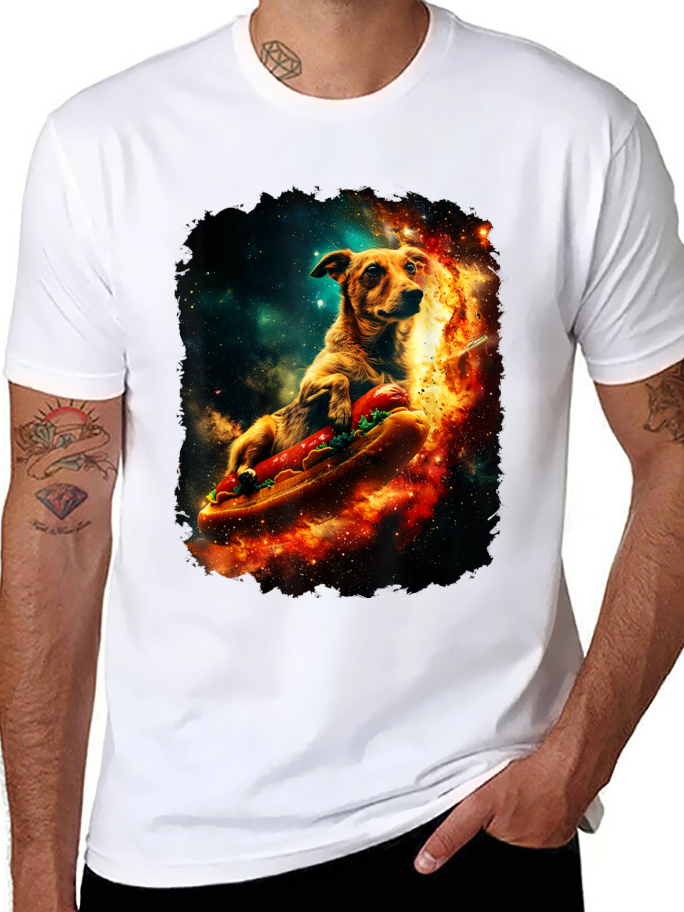 Black Cosmic Hot Dog Dog T-Shirt view 8