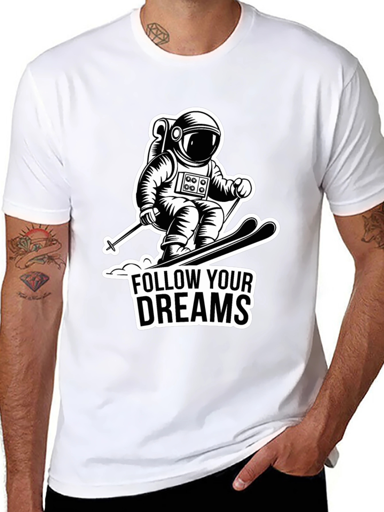 Black Astronaut Skiing Graphic Tee - Follow Your Dreams view 8