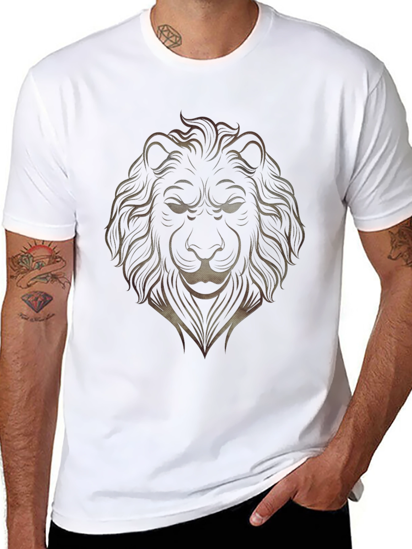 Black Lion Graphic Print Men's Black T-Shirt view 8