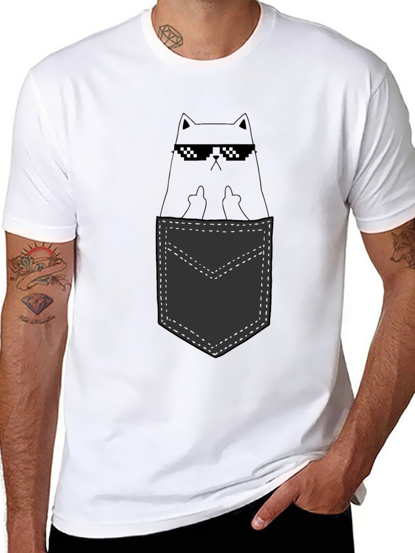 Black Cool Cat Pocket T-Shirt - Black view 8