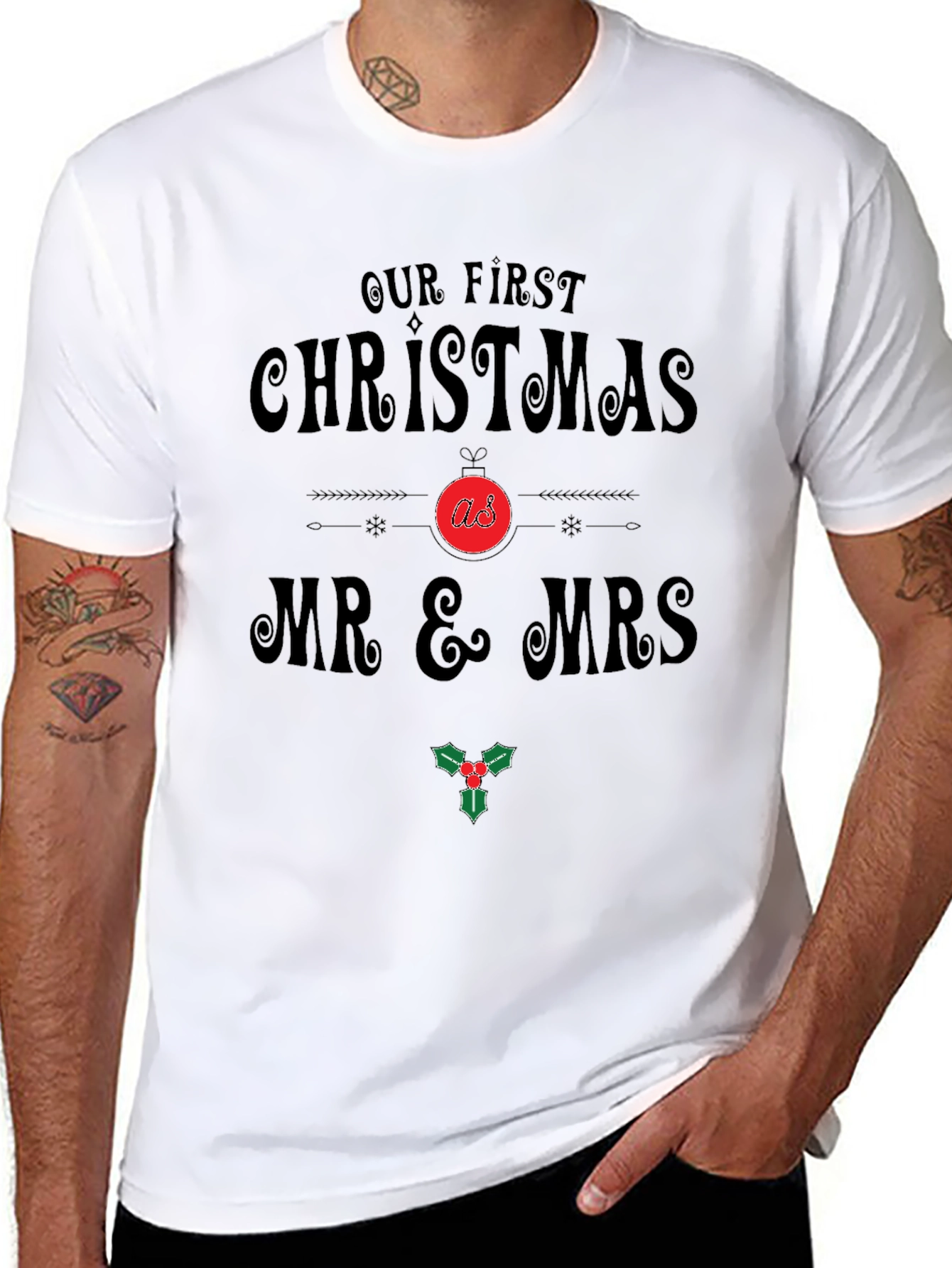 Black Our First Christmas Mr & Mrs T-Shirt view 8