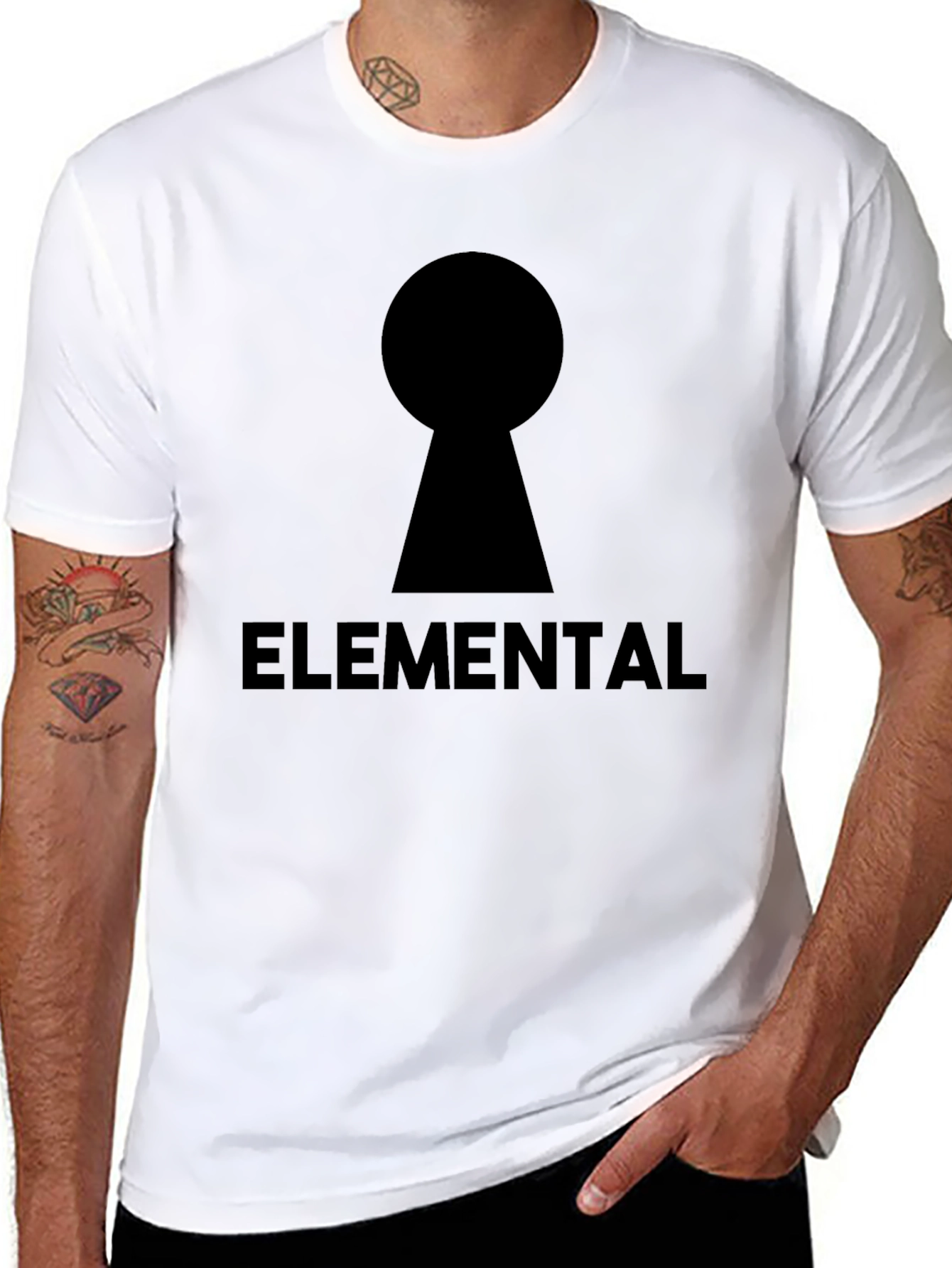 Black Elemental Keyhole Graphic Tee - Black Cotton T-Shirt view 8