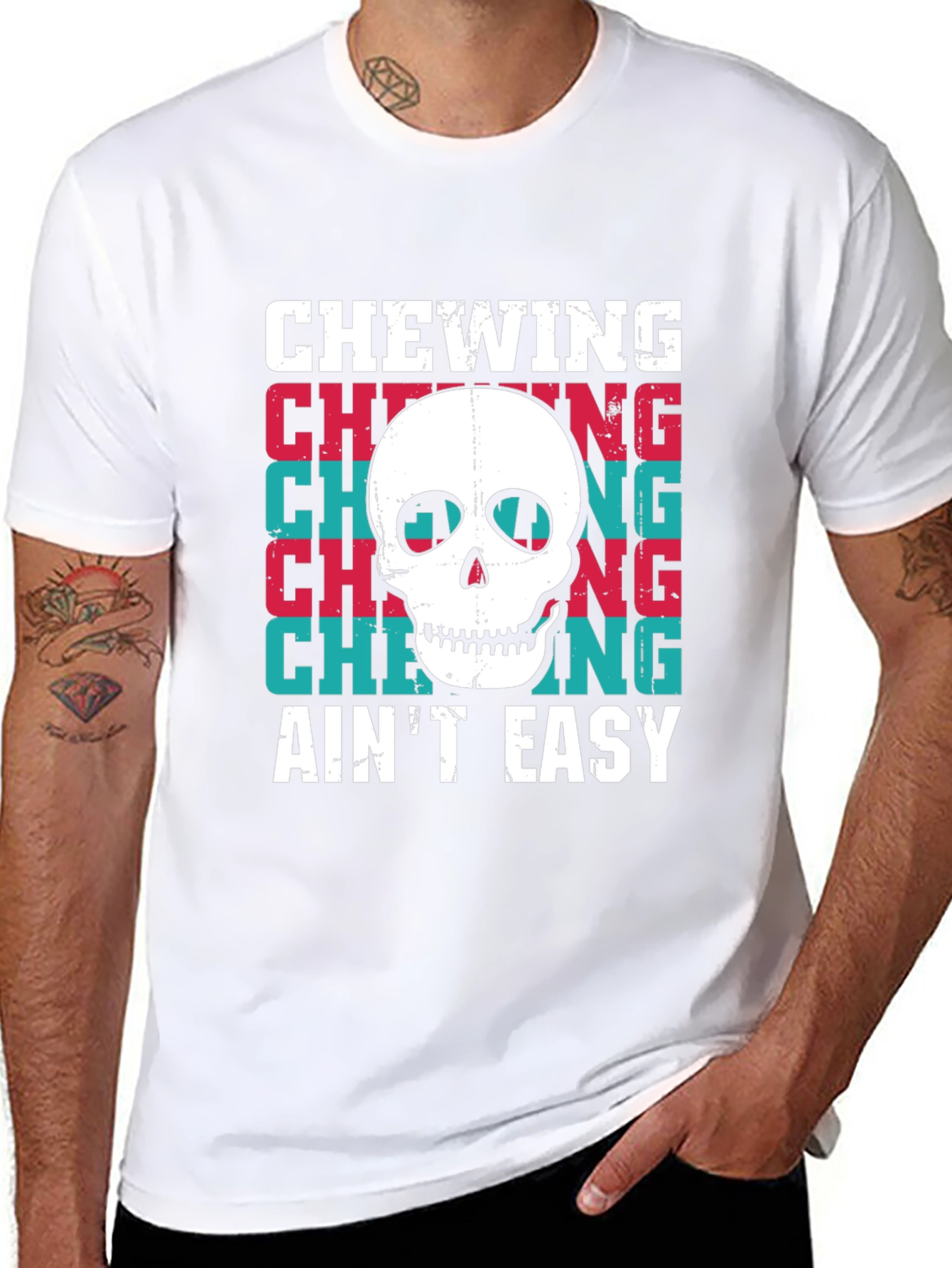 Black Chewing Ain't Easy Skull Graphic Tee view 8