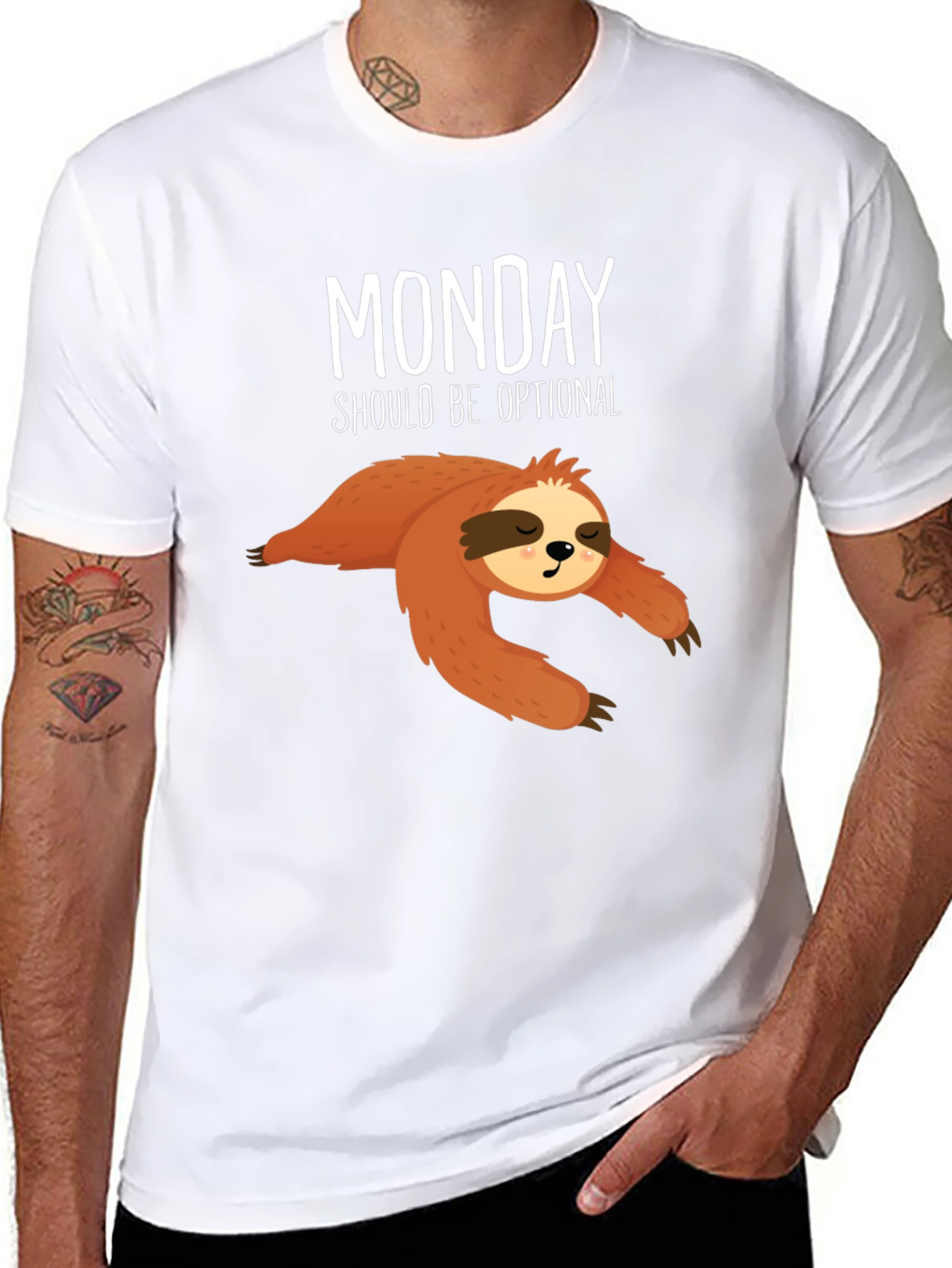 Black Funny Sloth Monday T-Shirt view 8