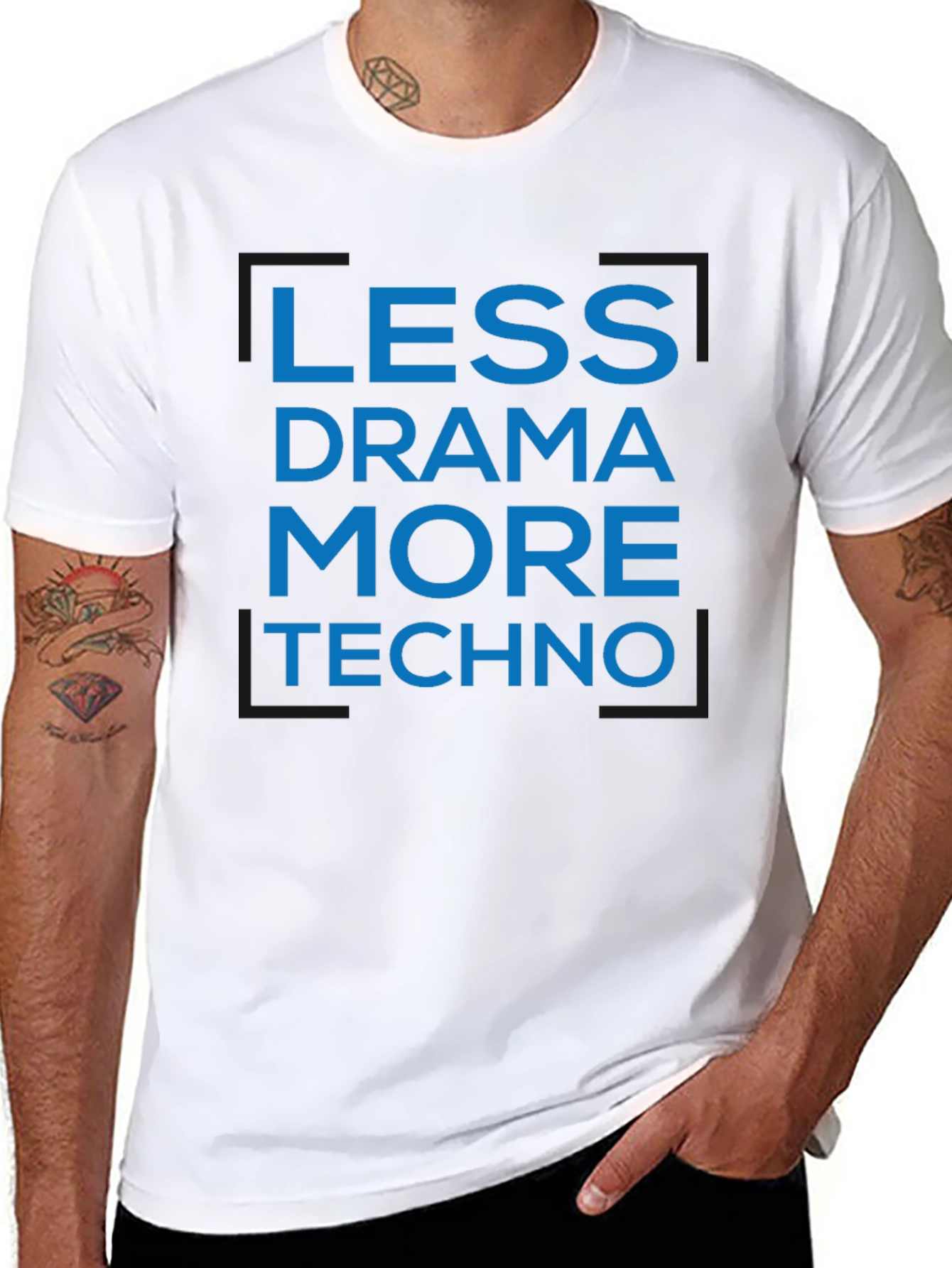 Black Less Drama More Techno Black T-Shirt view 8