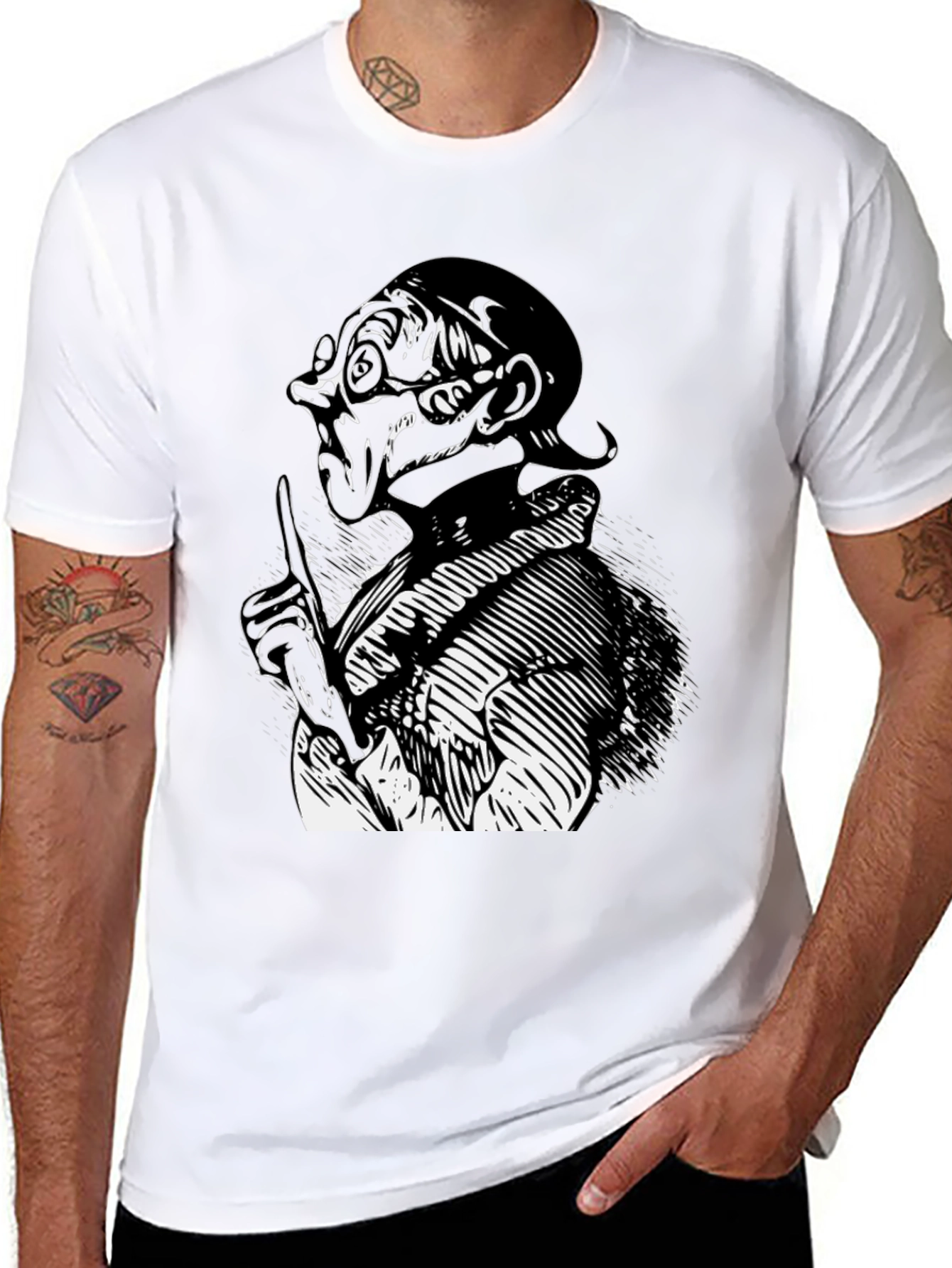 Black Black T-Shirt with Illustrated Figure view 8