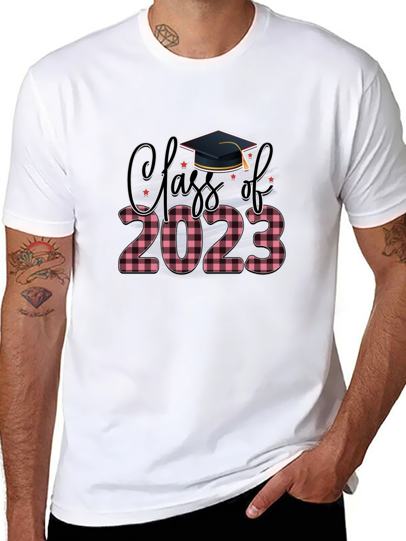 Black Class of 2023 Plaid Graduation T-Shirt view 8