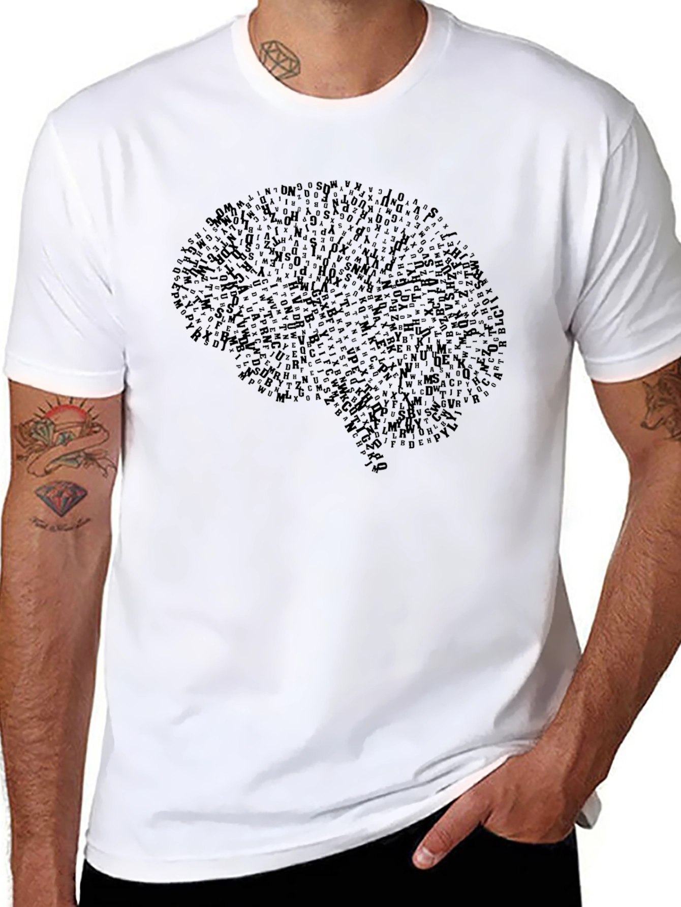Black Brain Graphic Print Crew Neck T-Shirt - Black view 8