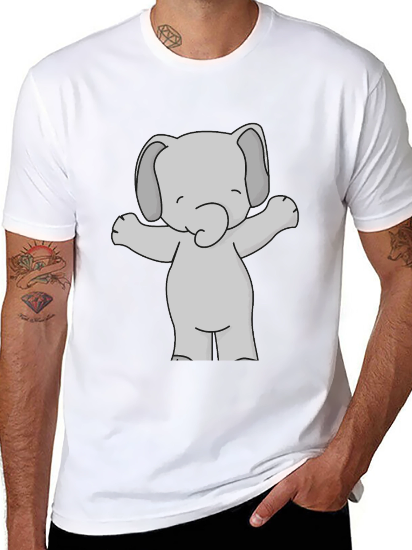 Black Cute Elephant Graphic Tee - Black Unisex T-Shirt view 8