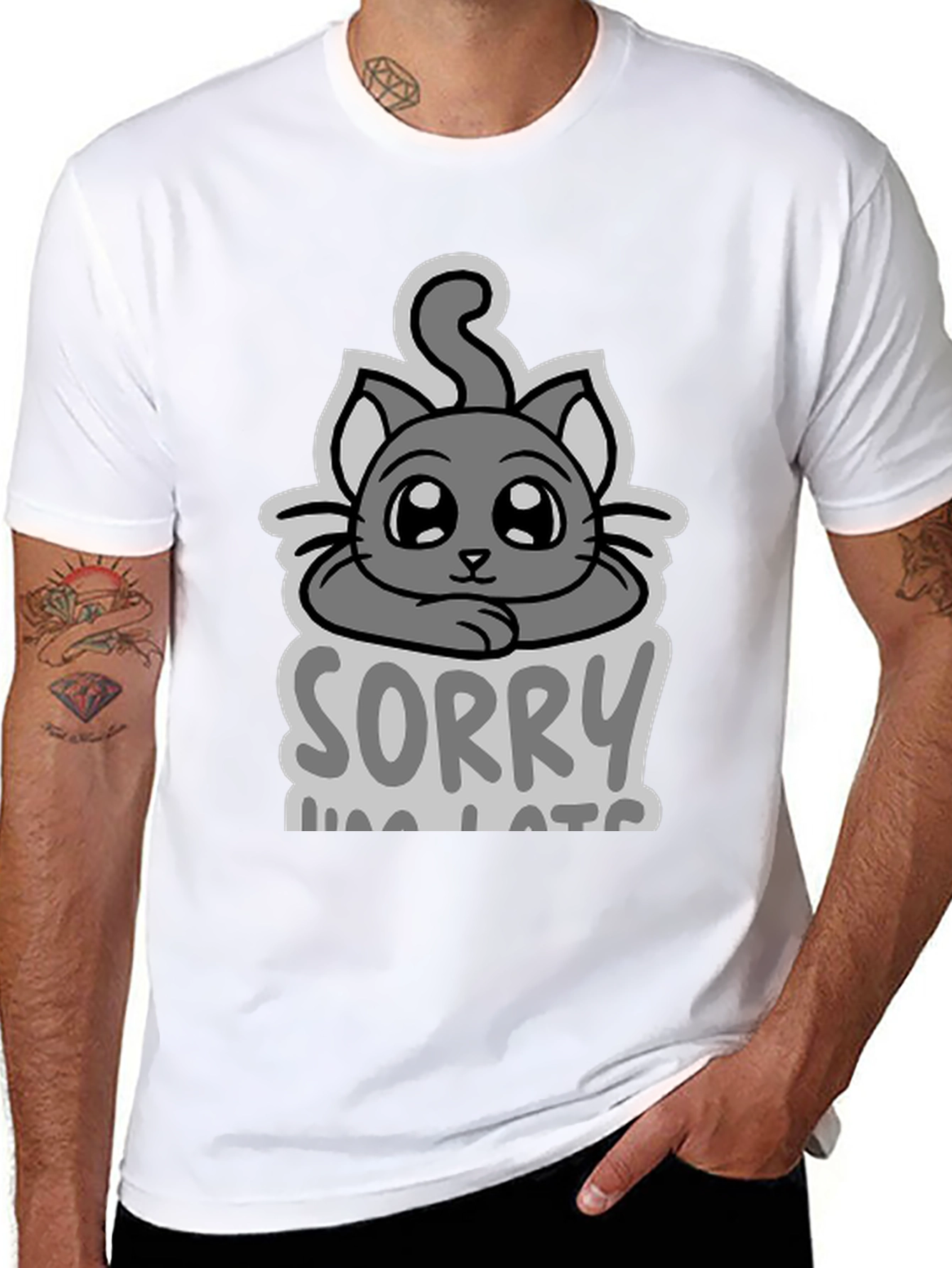 Black Sorry I'm Late Cat T-Shirt view 8