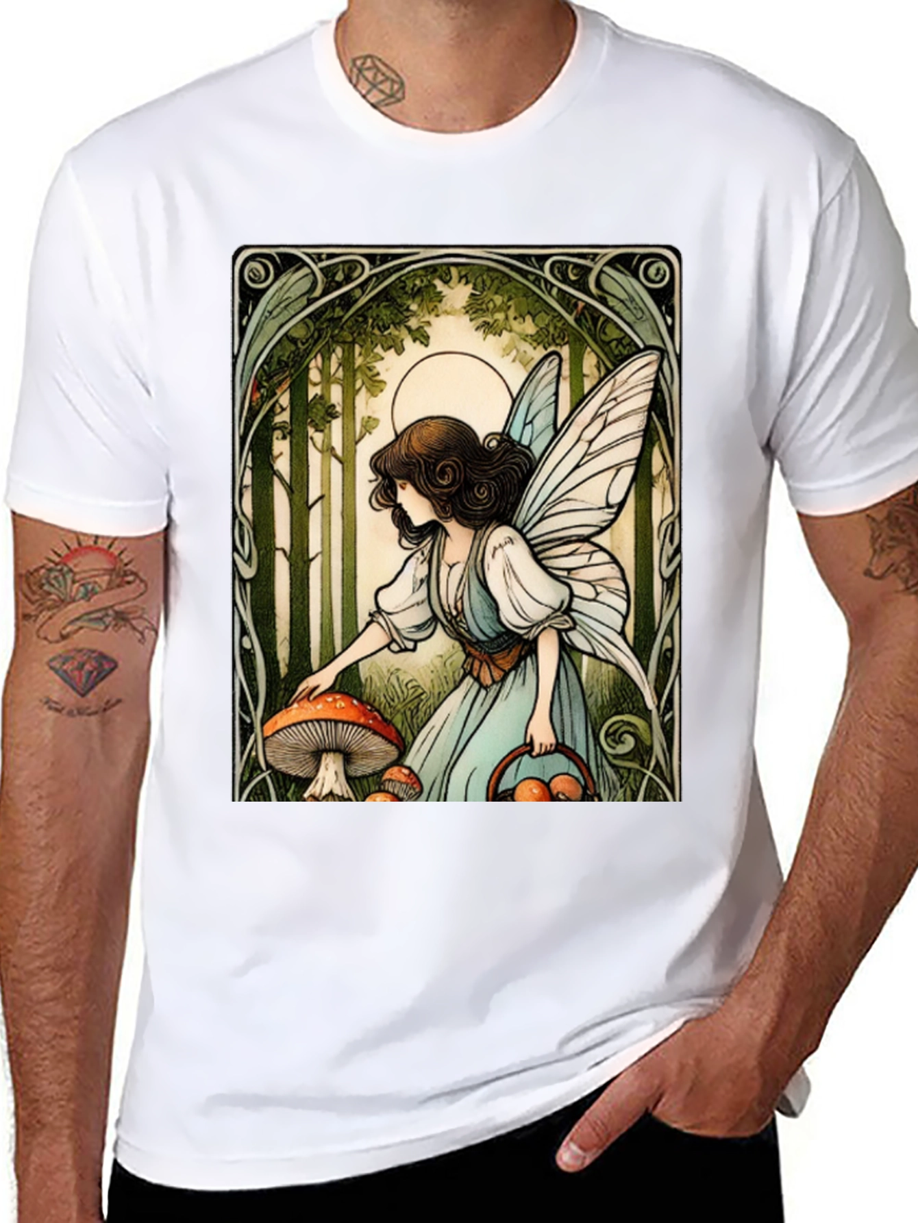 Black Fairycore Mushroom Forager T-Shirt view 8