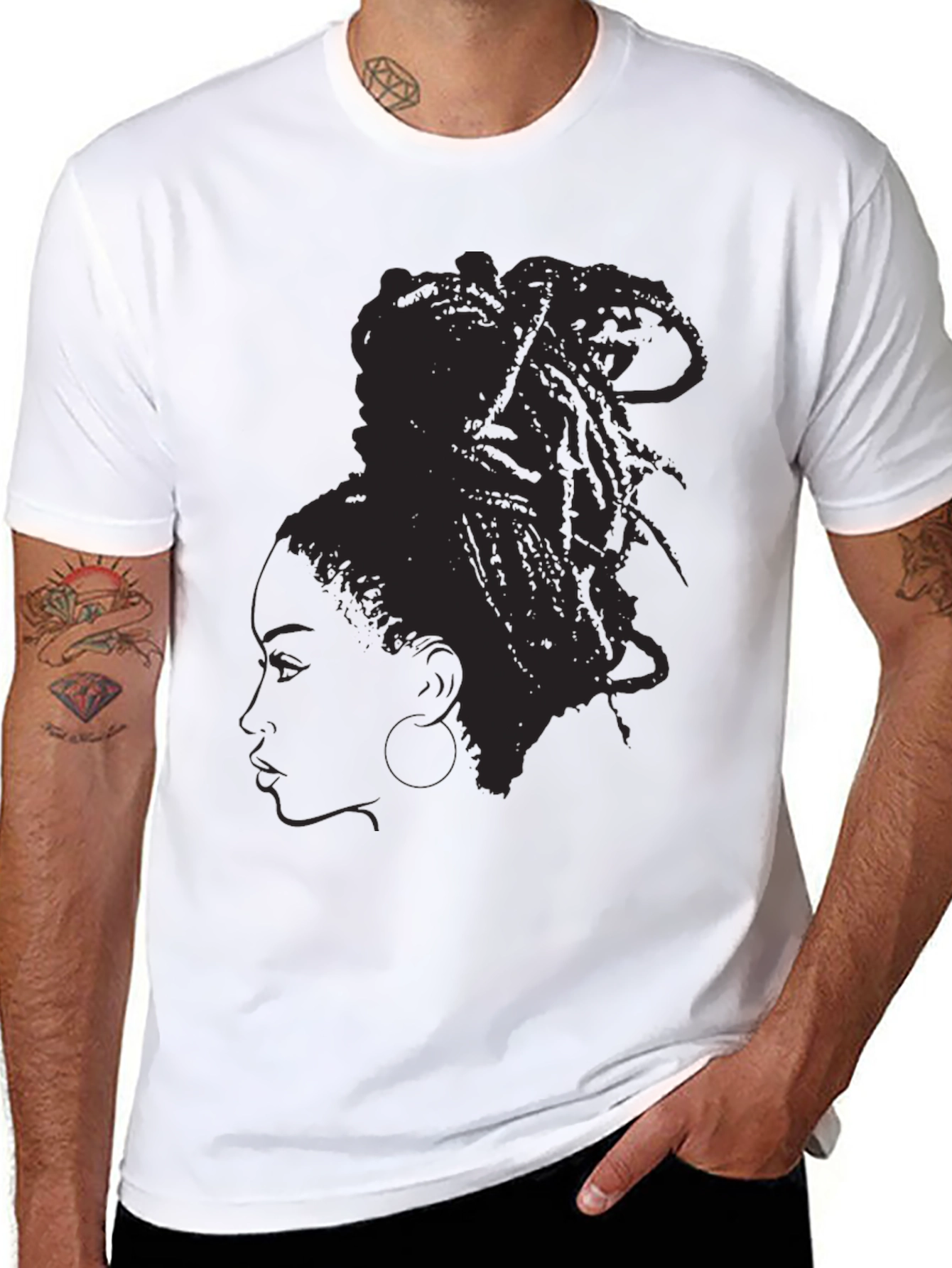 Black Silhouette Dreadlocks T-Shirt - Stylish Black Tee view 8