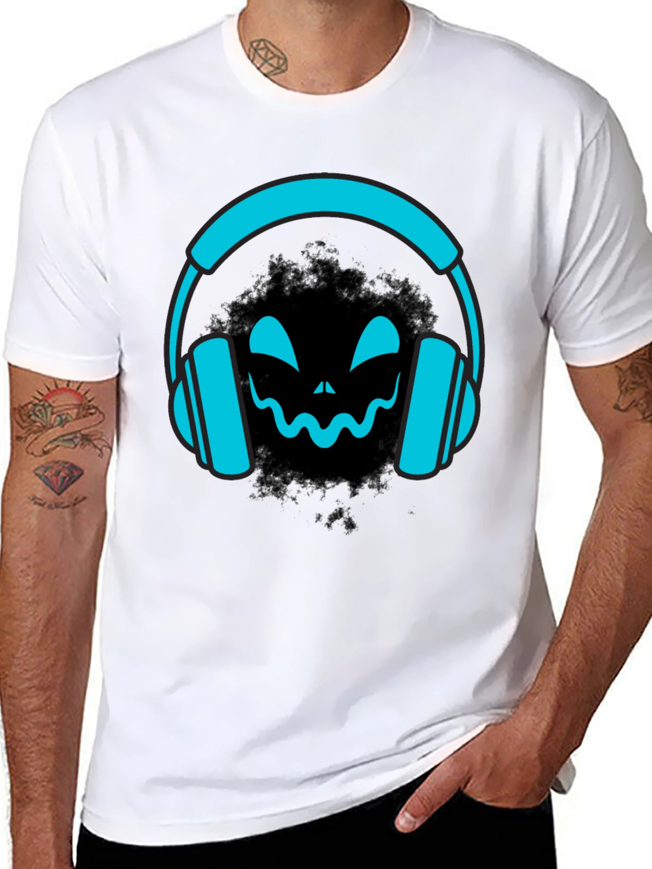 Black DJ Headphone Halloween Black T-Shirt view 8