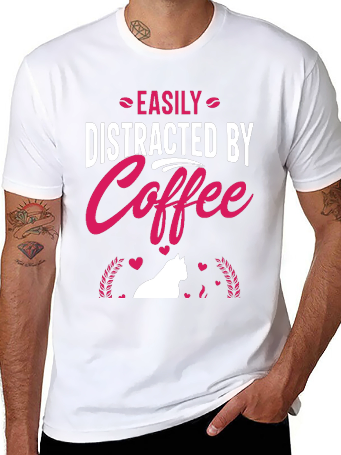Black Easily Distracted by Coffee T-Shirt - Cat Lover Edition view 8