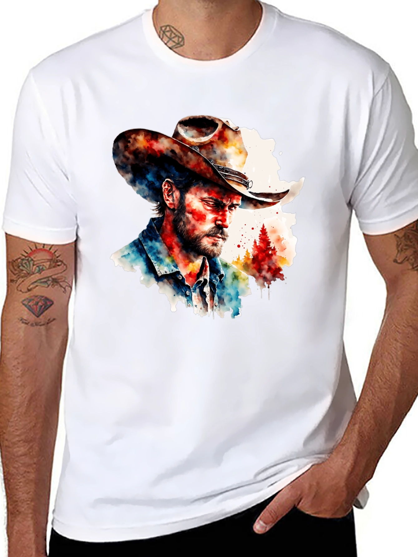Black Watercolor Cowboy T-Shirt - Western Style view 8