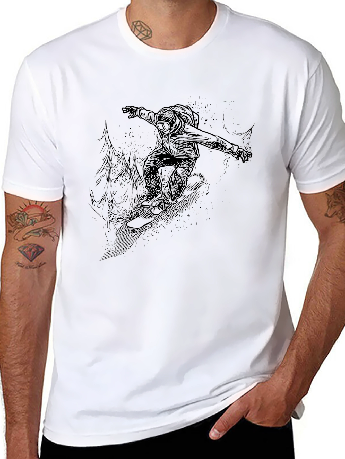 Black Snowboarder Graphic Tee - Black Short Sleeve Crew Neck view 8
