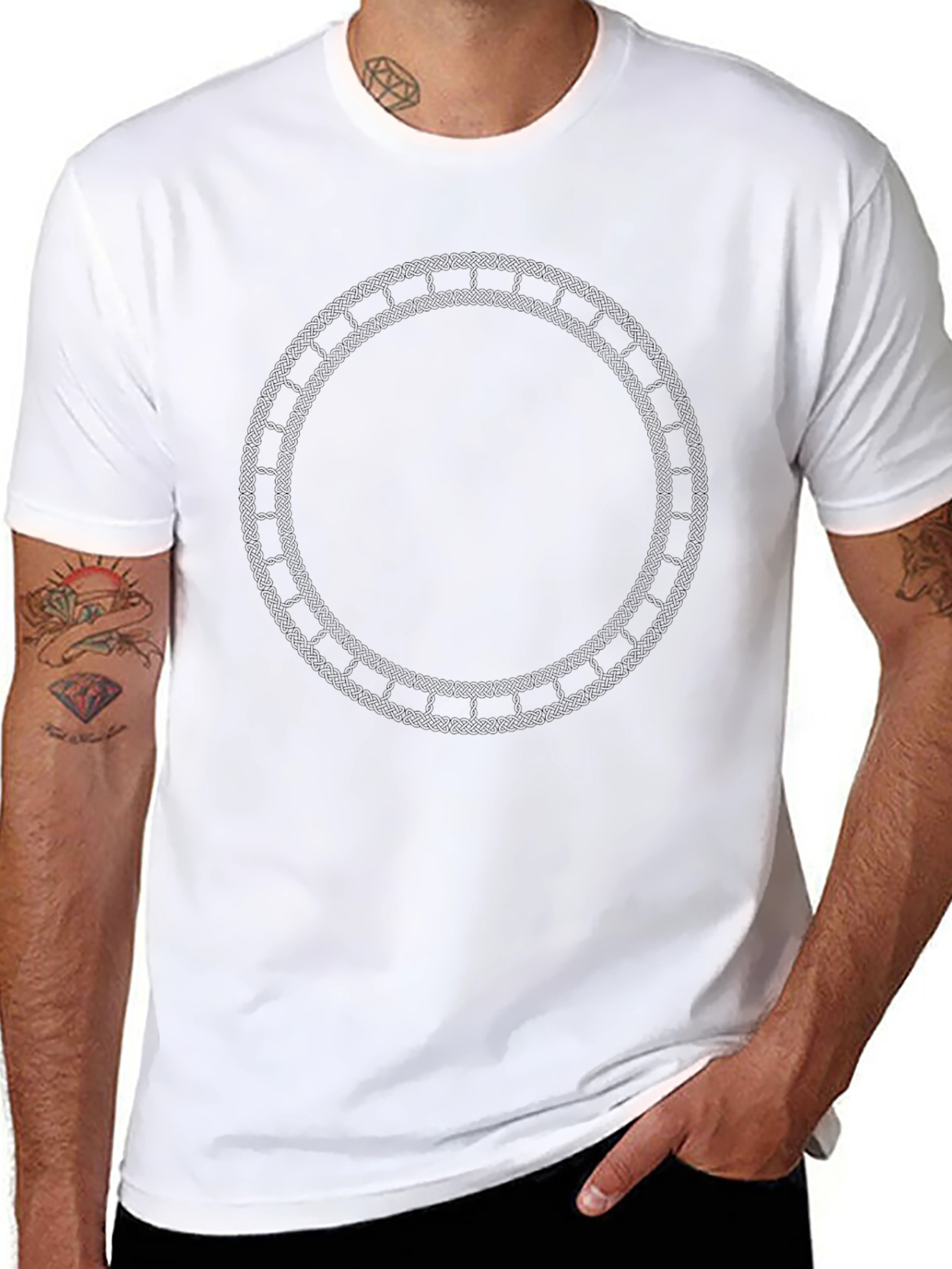 Black Black Graphic Tee with Intricate Circle Design view 8
