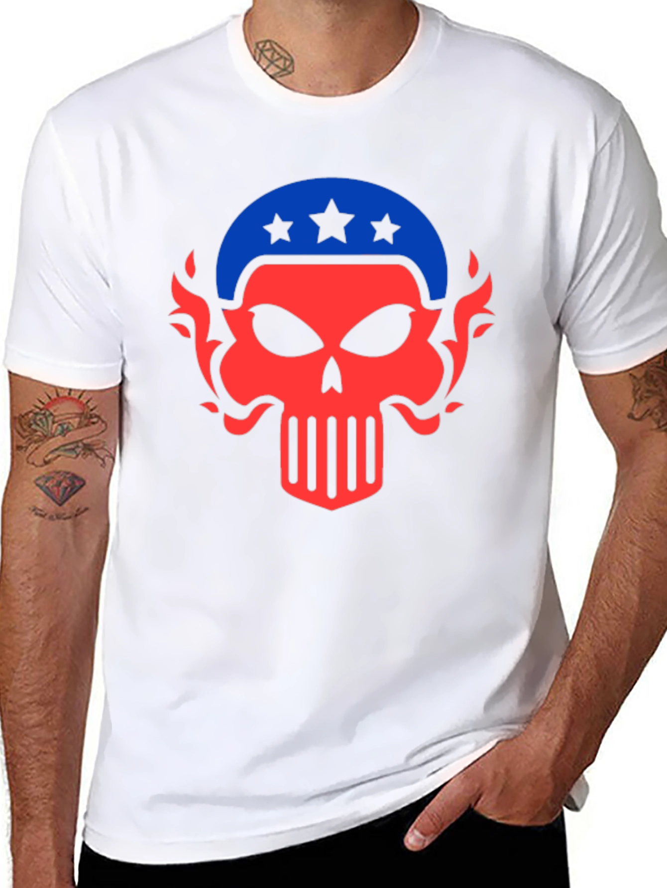 Black Patriotic Skull Graphic Tee - Men's Black T-Shirt view 8