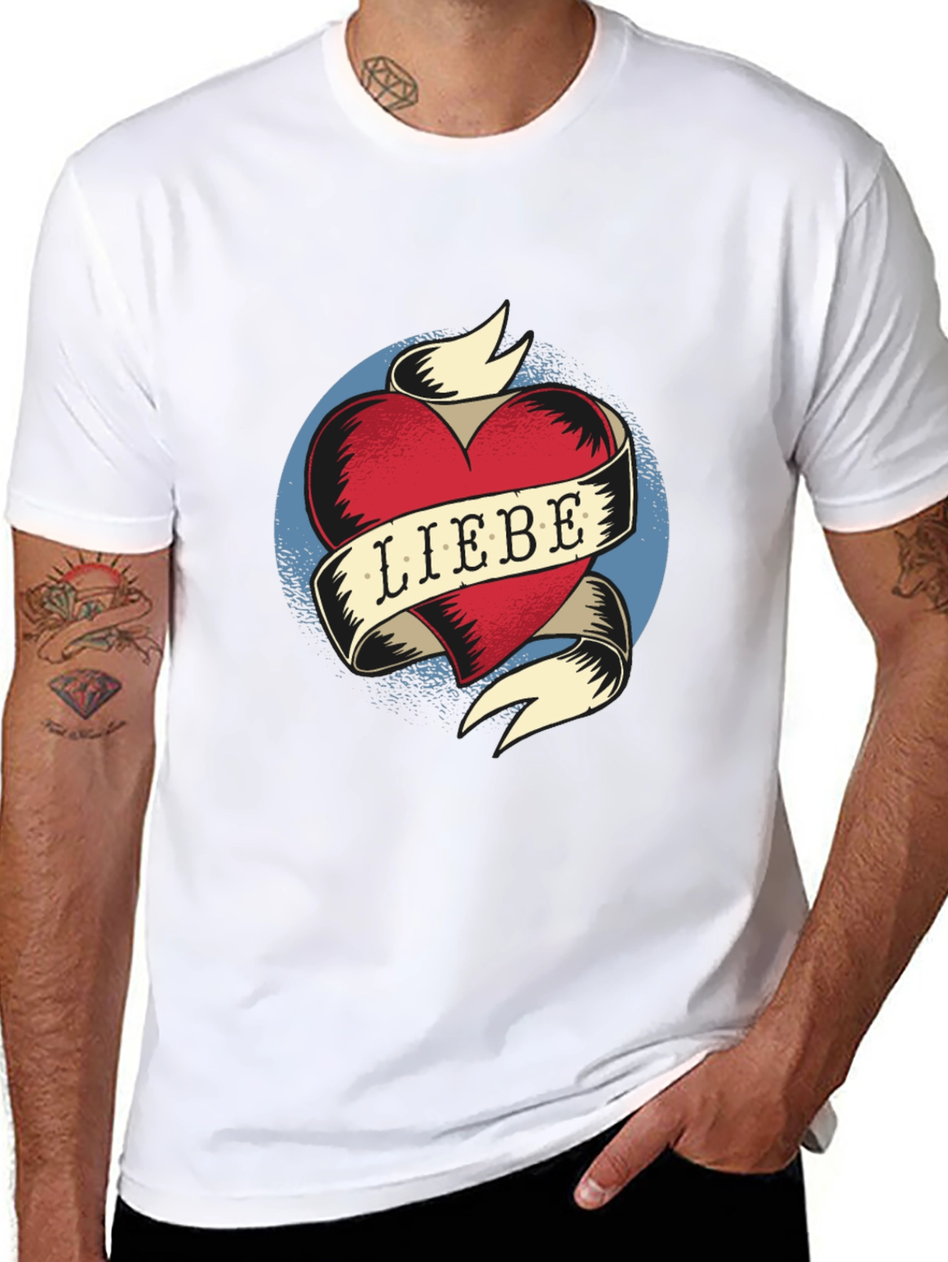 Black Liebe Heart Tattoo Graphic T-Shirt view 8